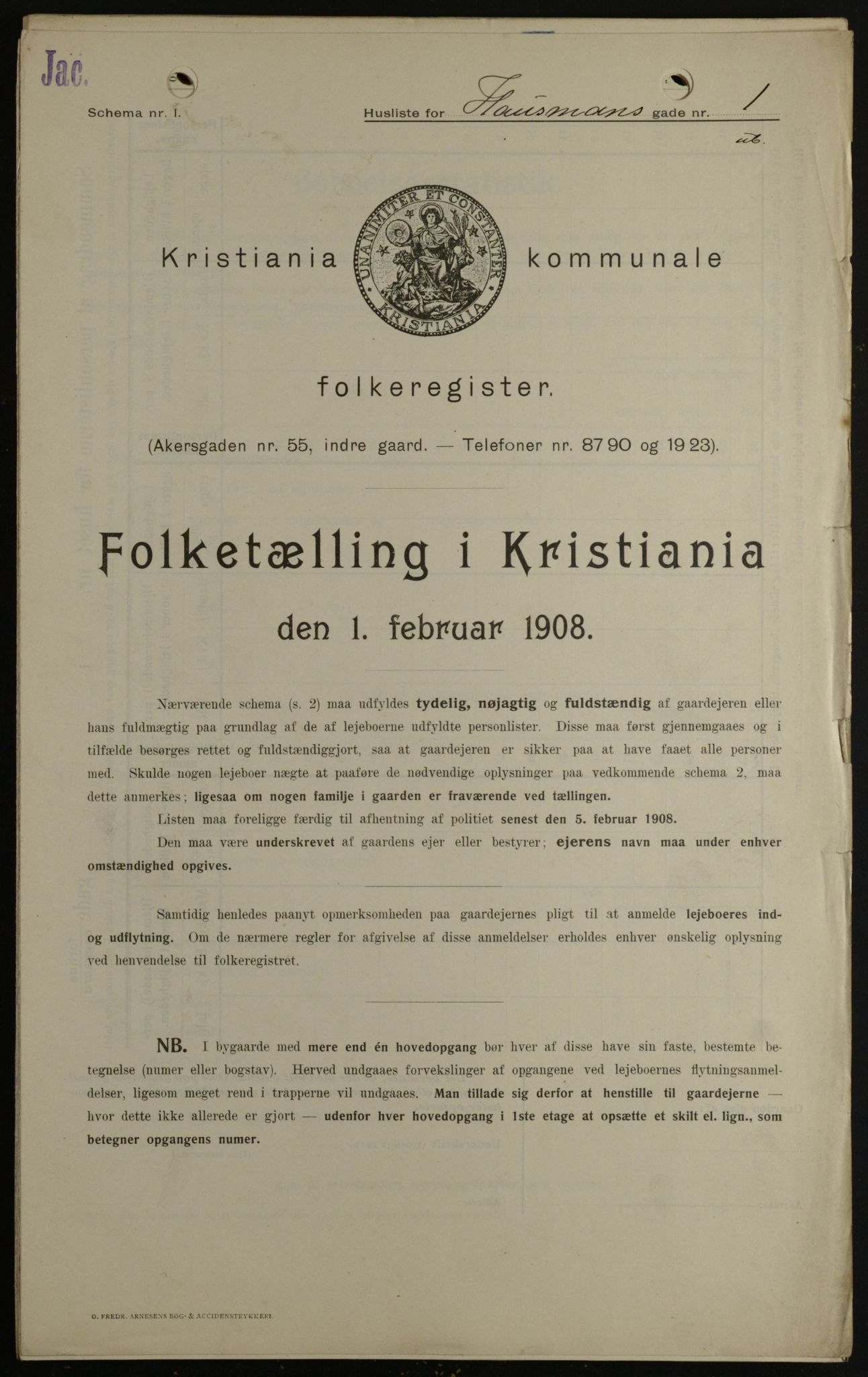 OBA, Municipal Census 1908 for Kristiania, 1908, p. 31712