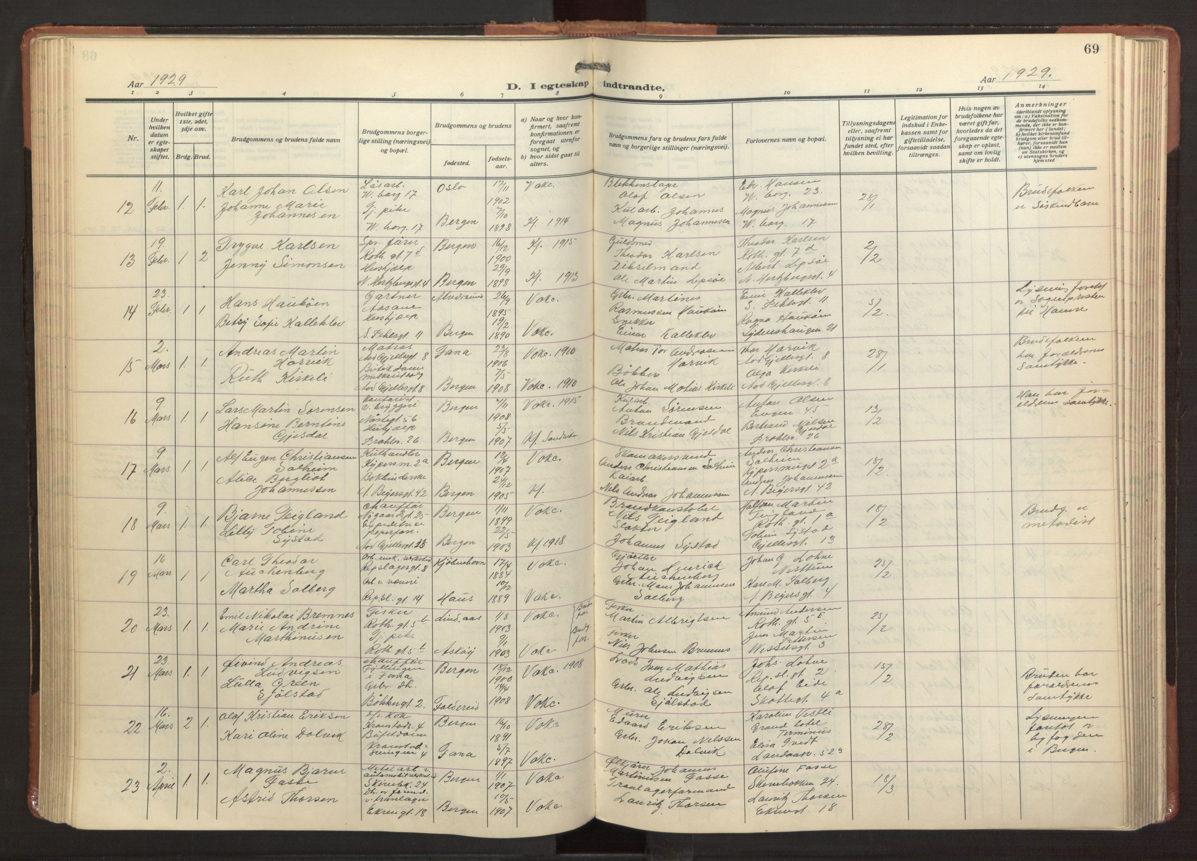 Sandviken Sokneprestembete, AV/SAB-A-77601/H/Ha/L0016: Parish register (official) no. D 3, 1923-1940, p. 69