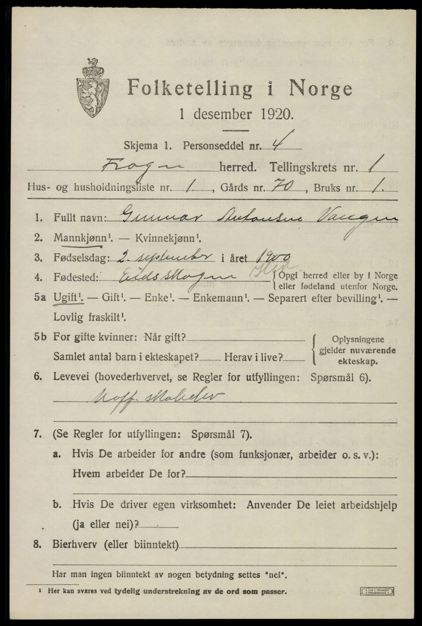 SAO, 1920 census for Frogn, 1920, p. 933