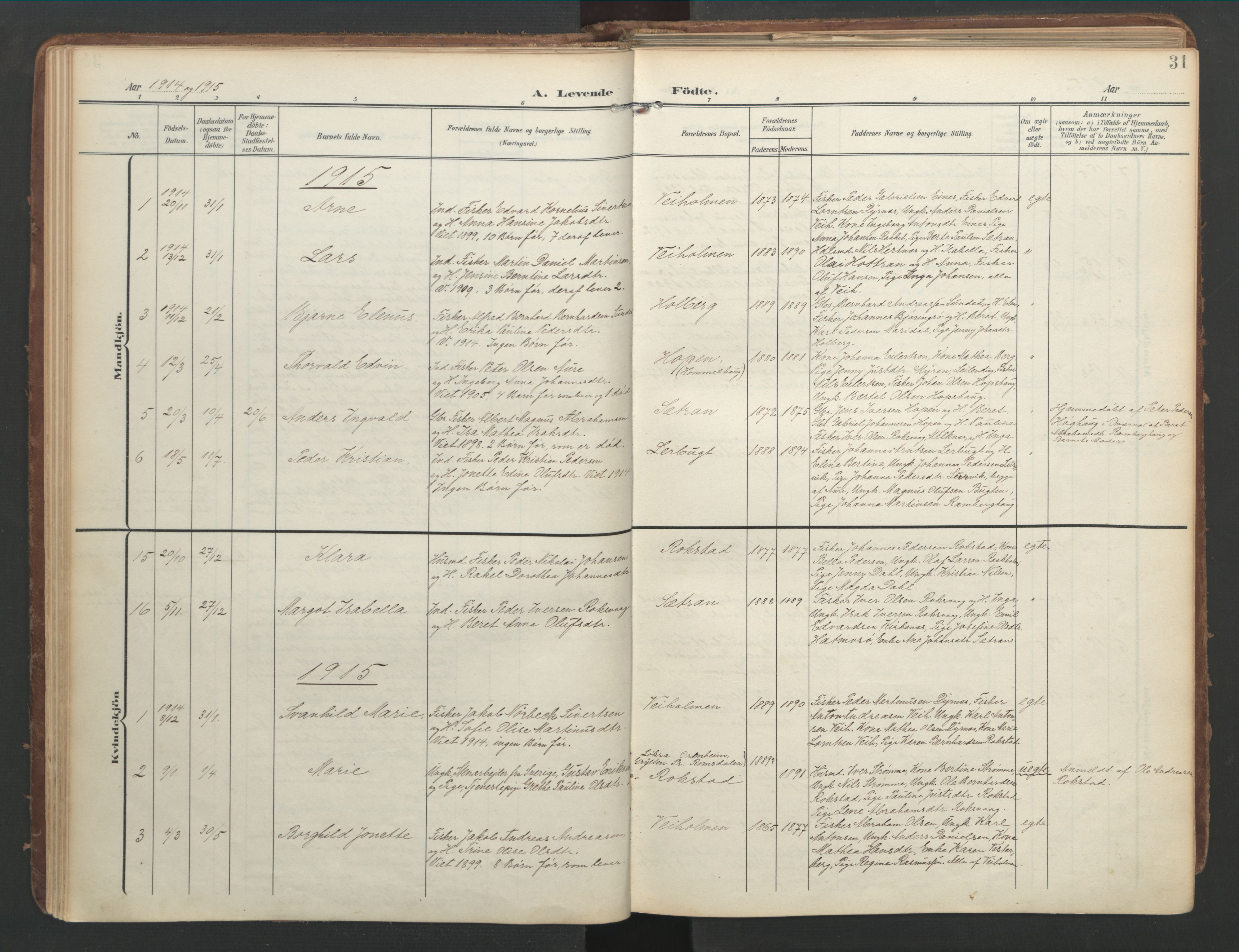 Ministerialprotokoller, klokkerbøker og fødselsregistre - Møre og Romsdal, AV/SAT-A-1454/583/L0955: Parish register (official) no. 583A02, 1907-1926, p. 31