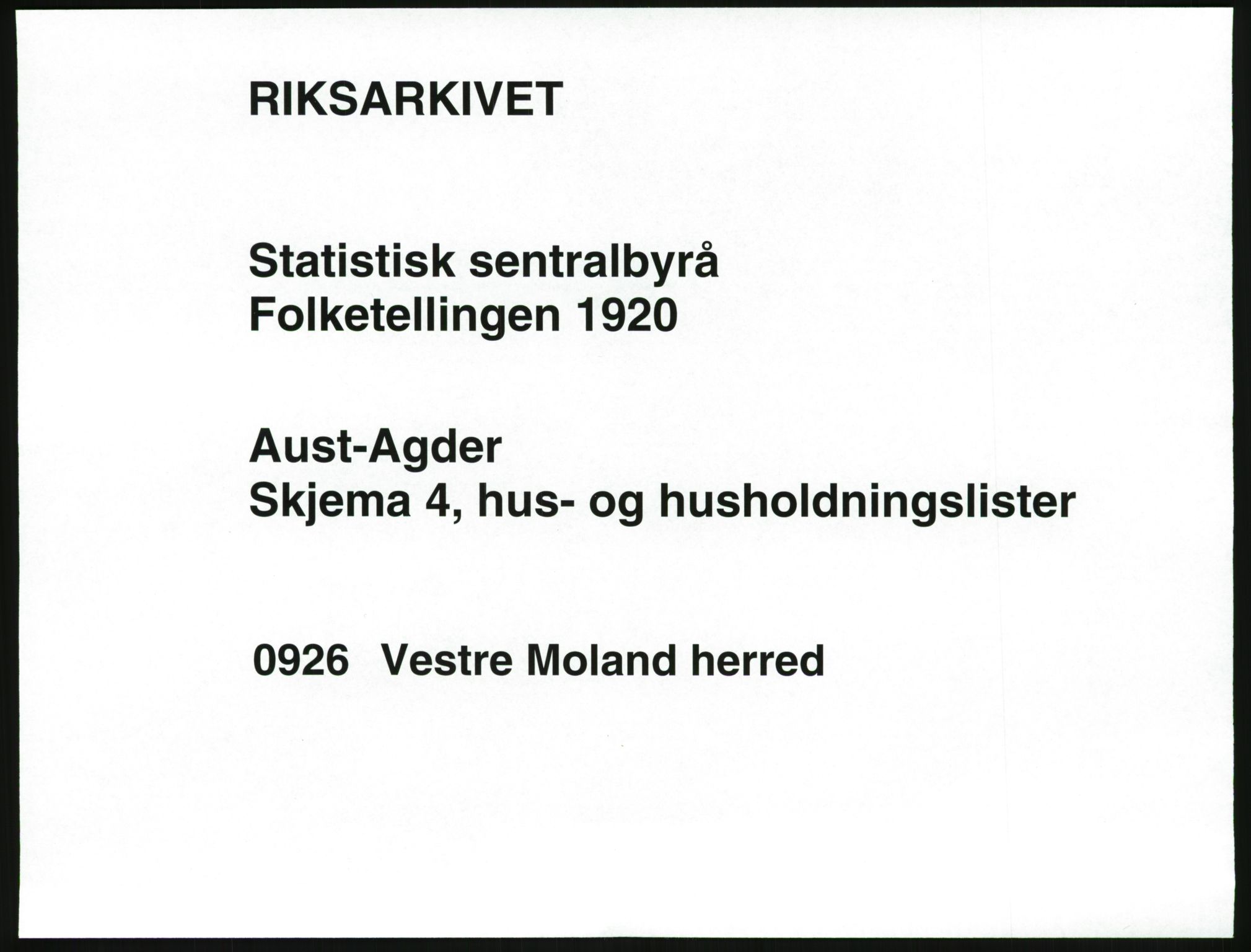 SAK, 1920 census for Vestre Moland, 1920, p. 39