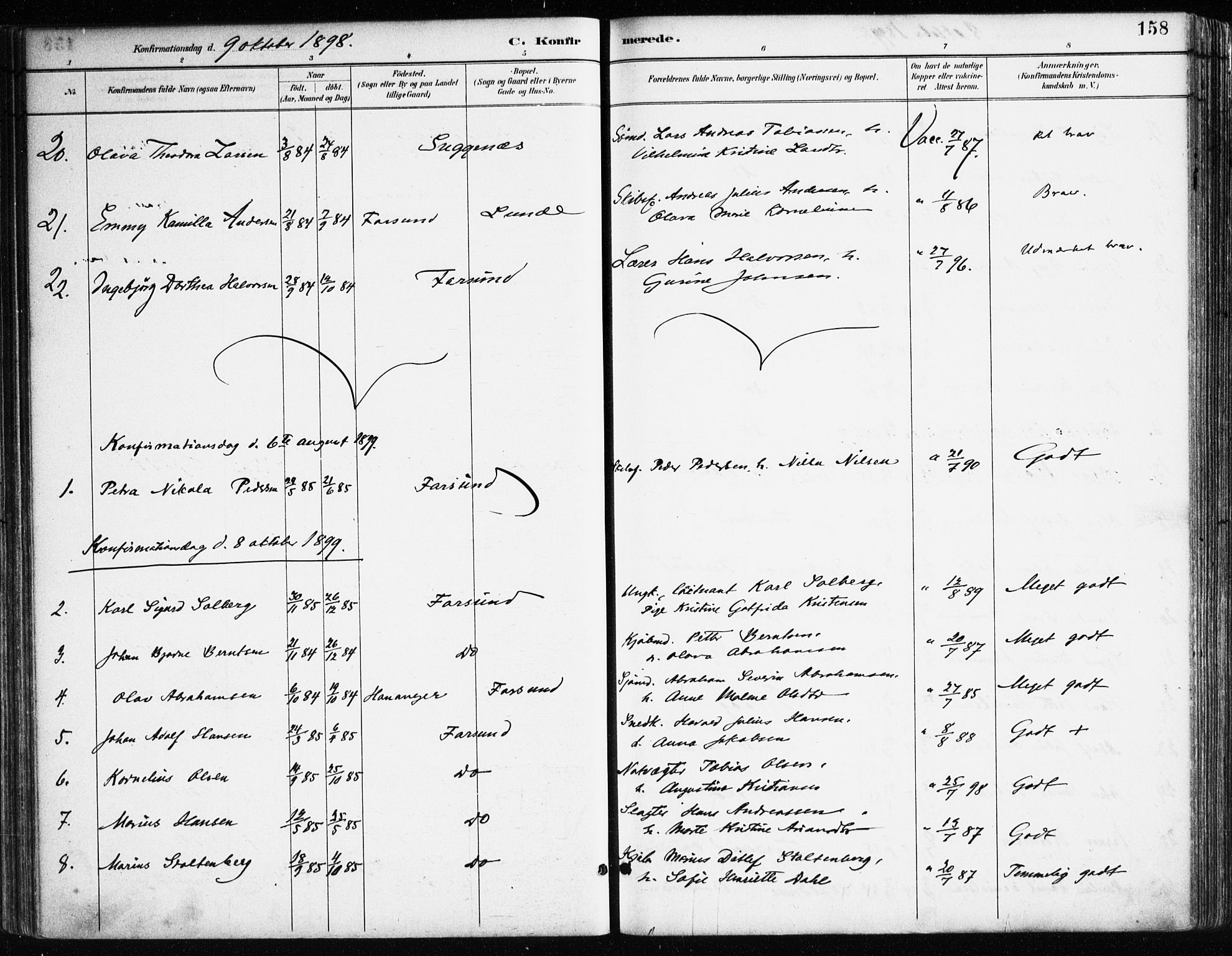 Farsund sokneprestkontor, AV/SAK-1111-0009/F/Fa/L0006: Parish register (official) no. A 6, 1887-1920, p. 158