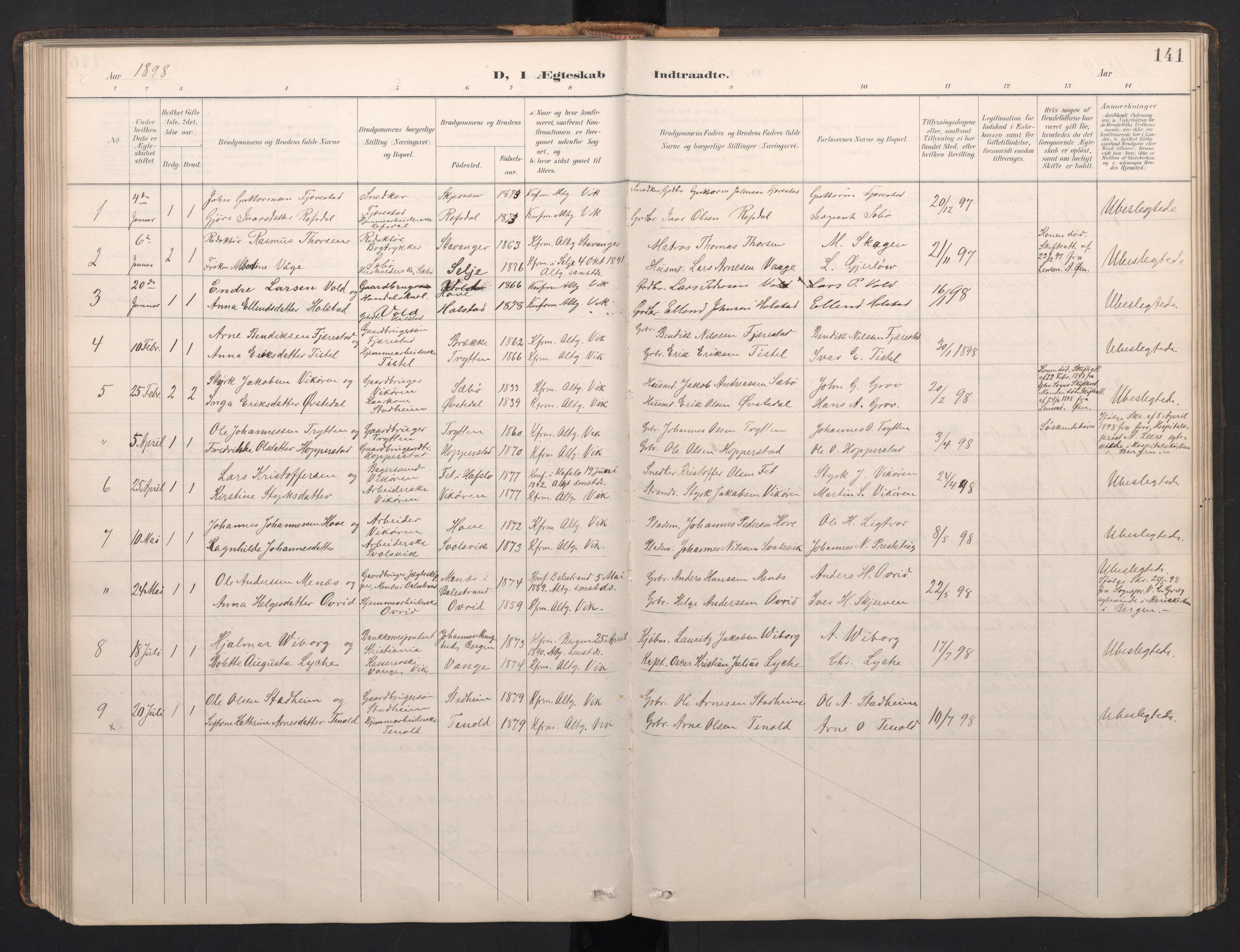 Vik sokneprestembete, SAB/A-81501: Parish register (copy) no. A 4, 1895-1914, p. 140b-141a