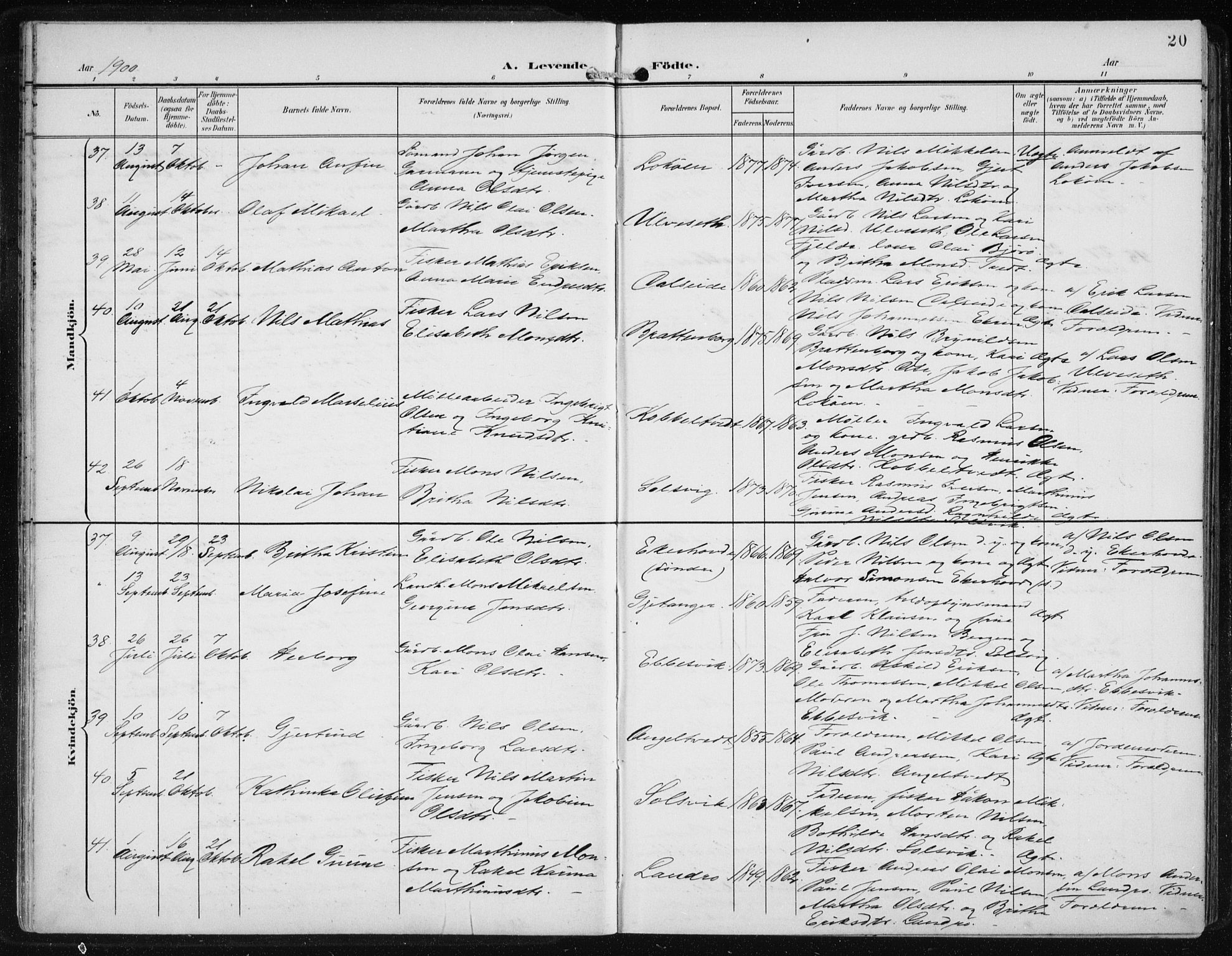 Fjell sokneprestembete, SAB/A-75301/H/Haa: Parish register (official) no. A  9, 1899-1910, p. 20