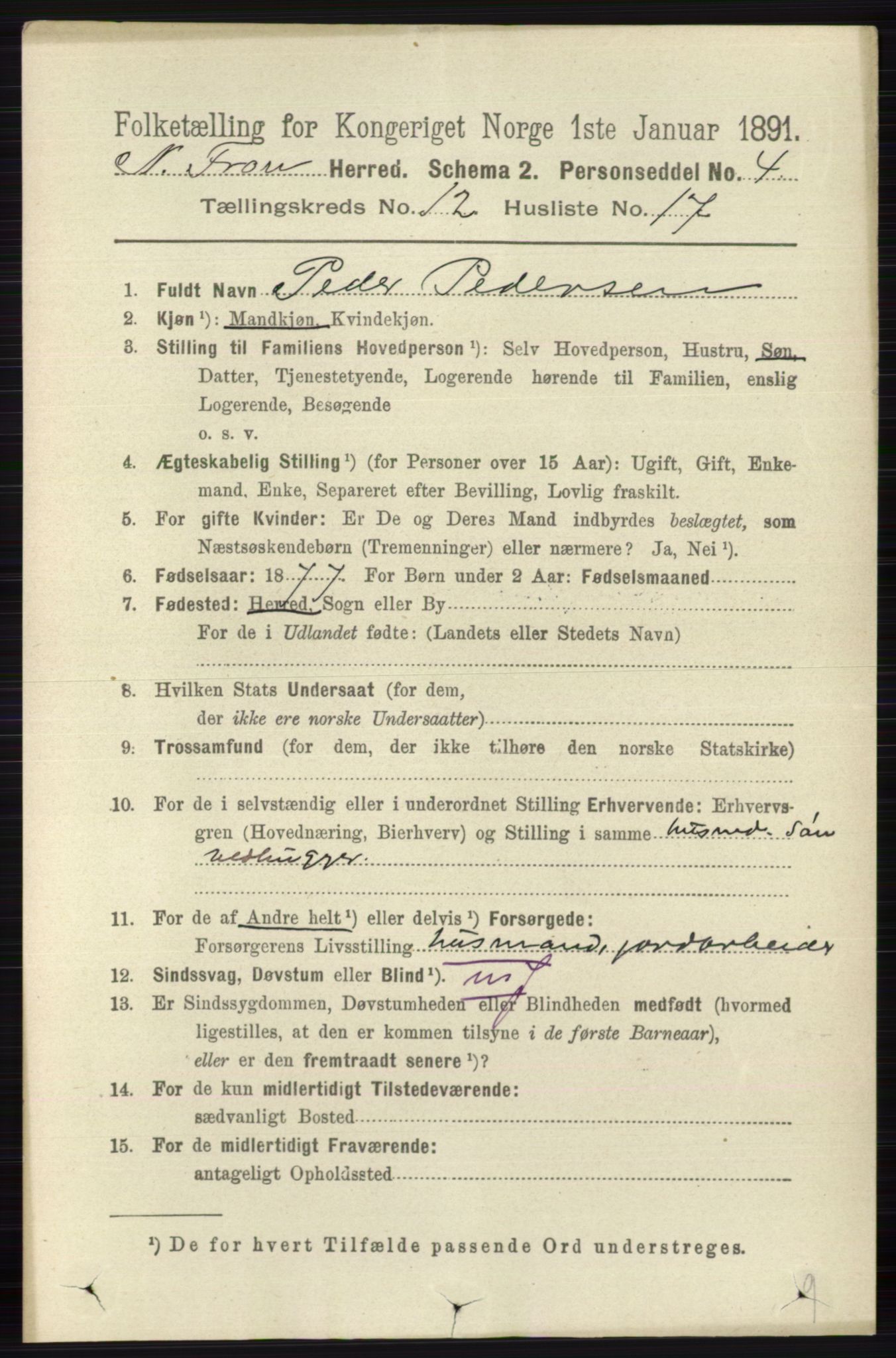 RA, 1891 census for 0518 Nord-Fron, 1891, p. 5187