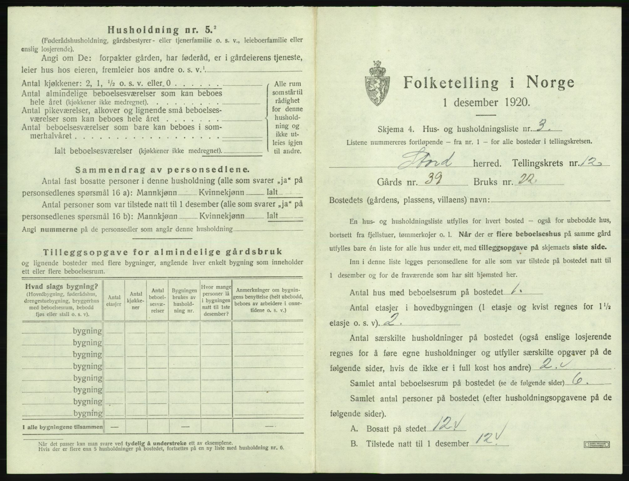 SAB, 1920 census for Stord, 1920, p. 858