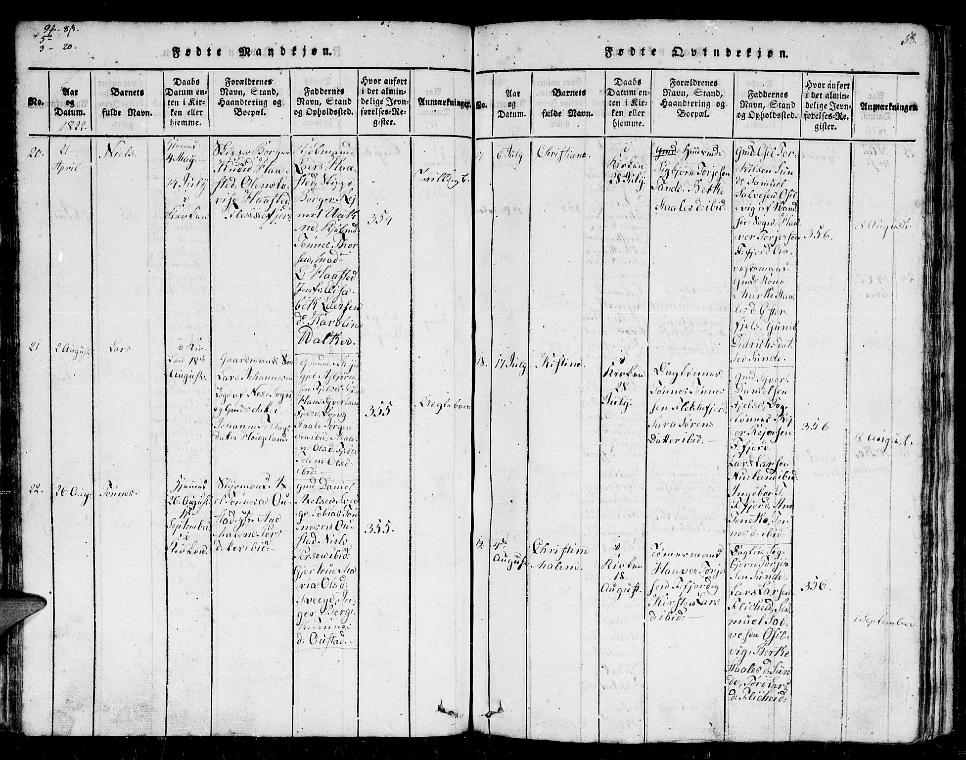 Flekkefjord sokneprestkontor, AV/SAK-1111-0012/F/Fb/Fbc/L0003: Parish register (copy) no. B 3, 1815-1826, p. 58