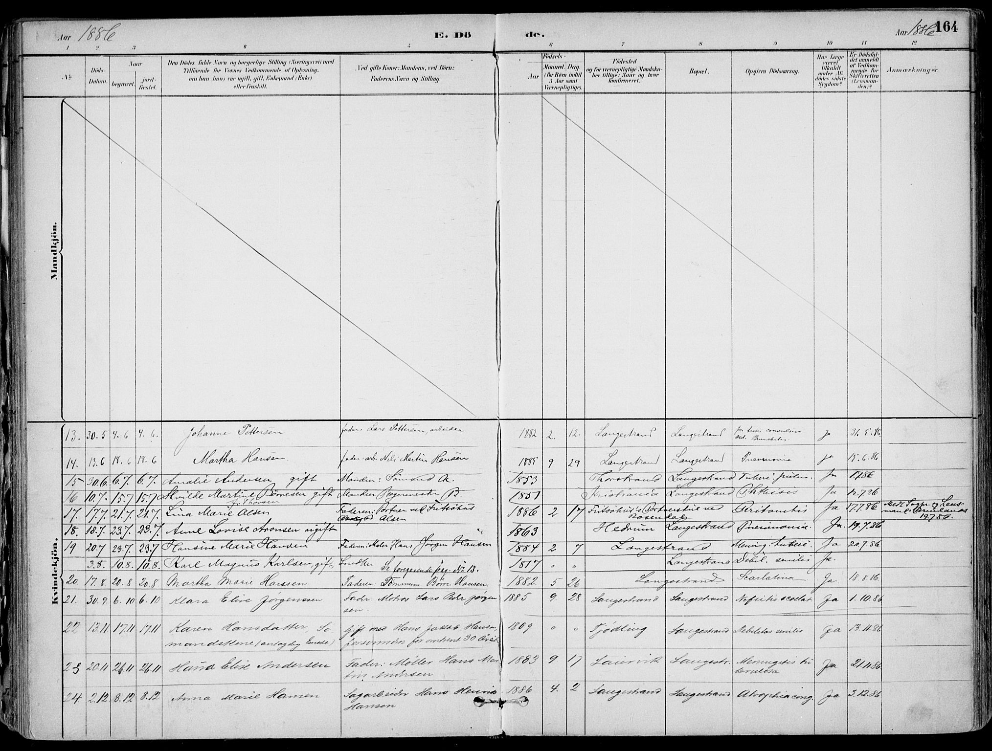 Larvik kirkebøker, AV/SAKO-A-352/F/Fb/L0004: Parish register (official) no. II 4, 1884-1902, p. 164