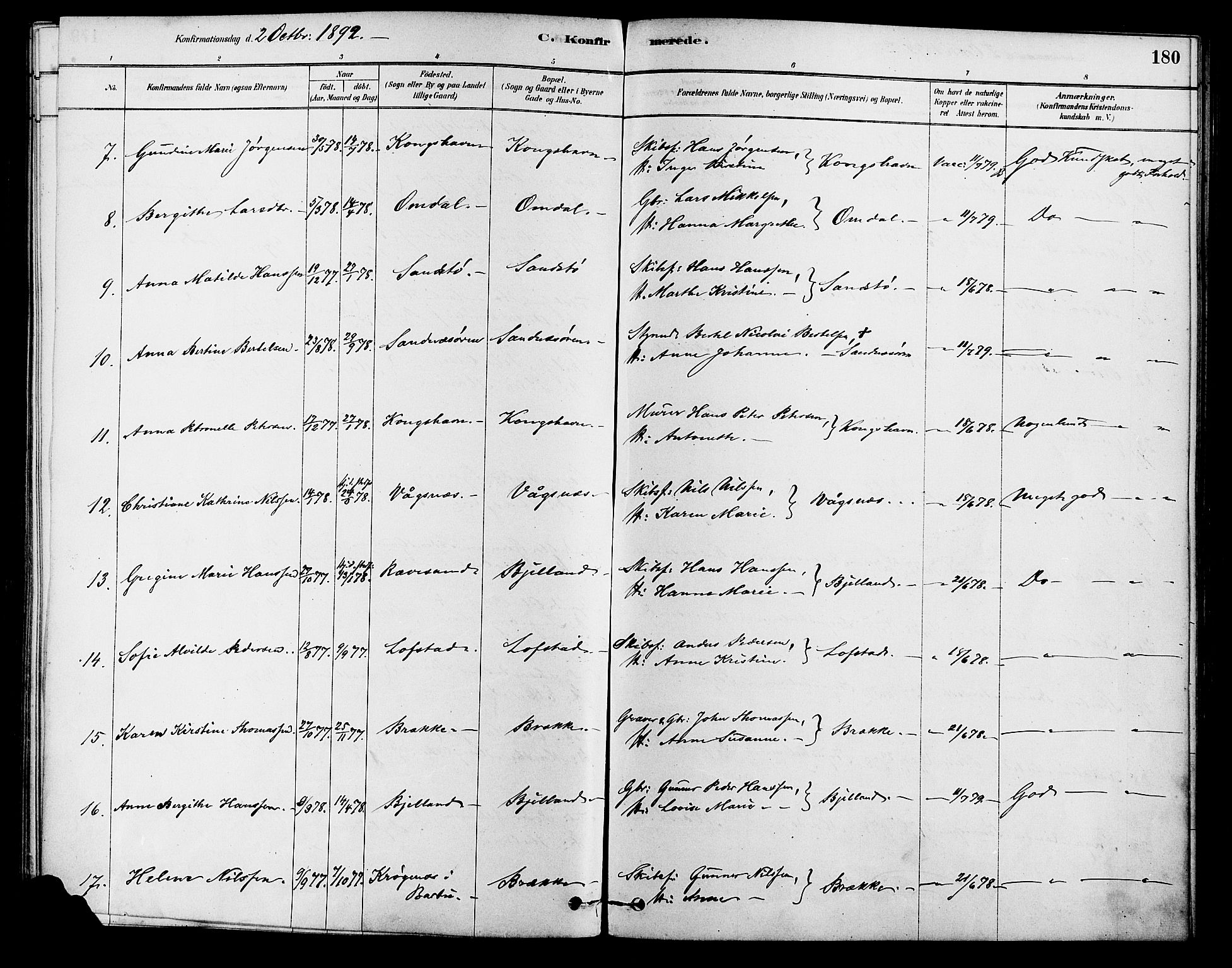 Tromøy sokneprestkontor, AV/SAK-1111-0041/F/Fa/L0009: Parish register (official) no. A 9, 1878-1896, p. 180