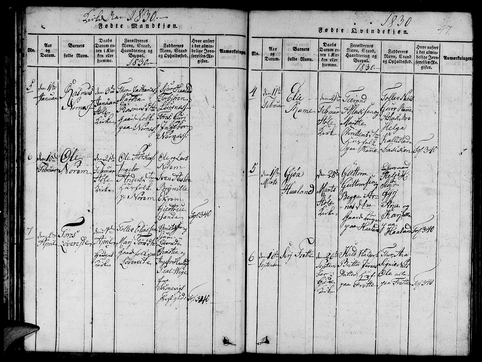 Etne sokneprestembete, SAB/A-75001/H/Hab: Parish register (copy) no. C 1, 1816-1841, p. 47