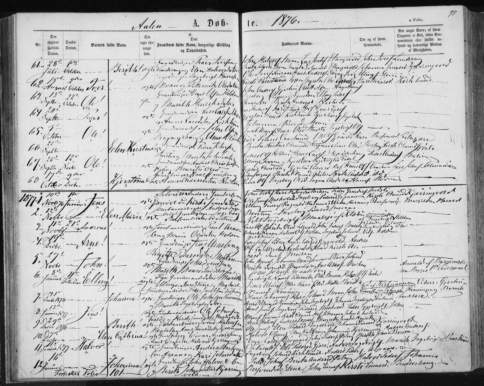 Ministerialprotokoller, klokkerbøker og fødselsregistre - Sør-Trøndelag, AV/SAT-A-1456/685/L0971: Parish register (official) no. 685A08 /3, 1870-1879, p. 97