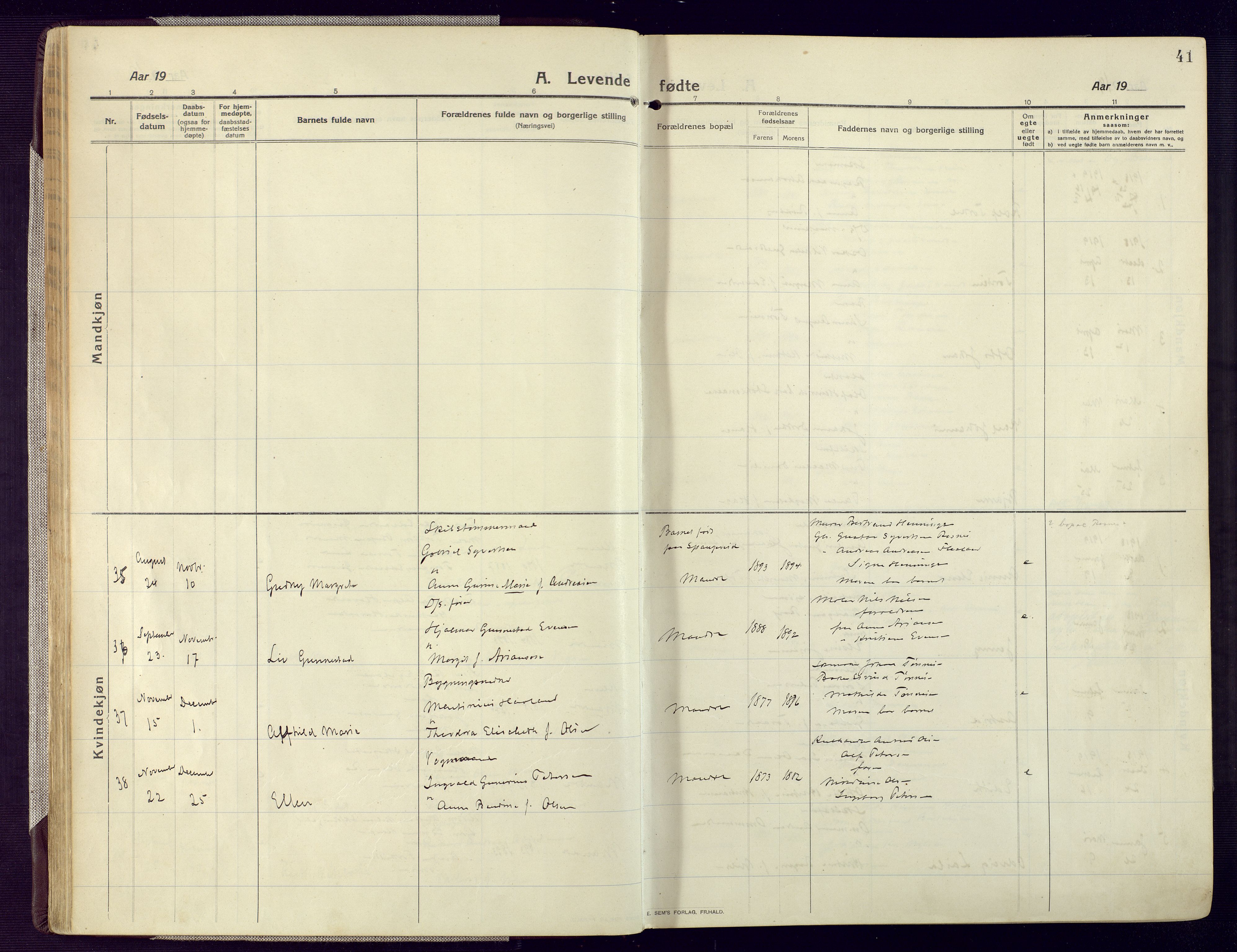 Mandal sokneprestkontor, AV/SAK-1111-0030/F/Fa/Fac/L0001: Parish register (official) no. A 1, 1913-1925, p. 41