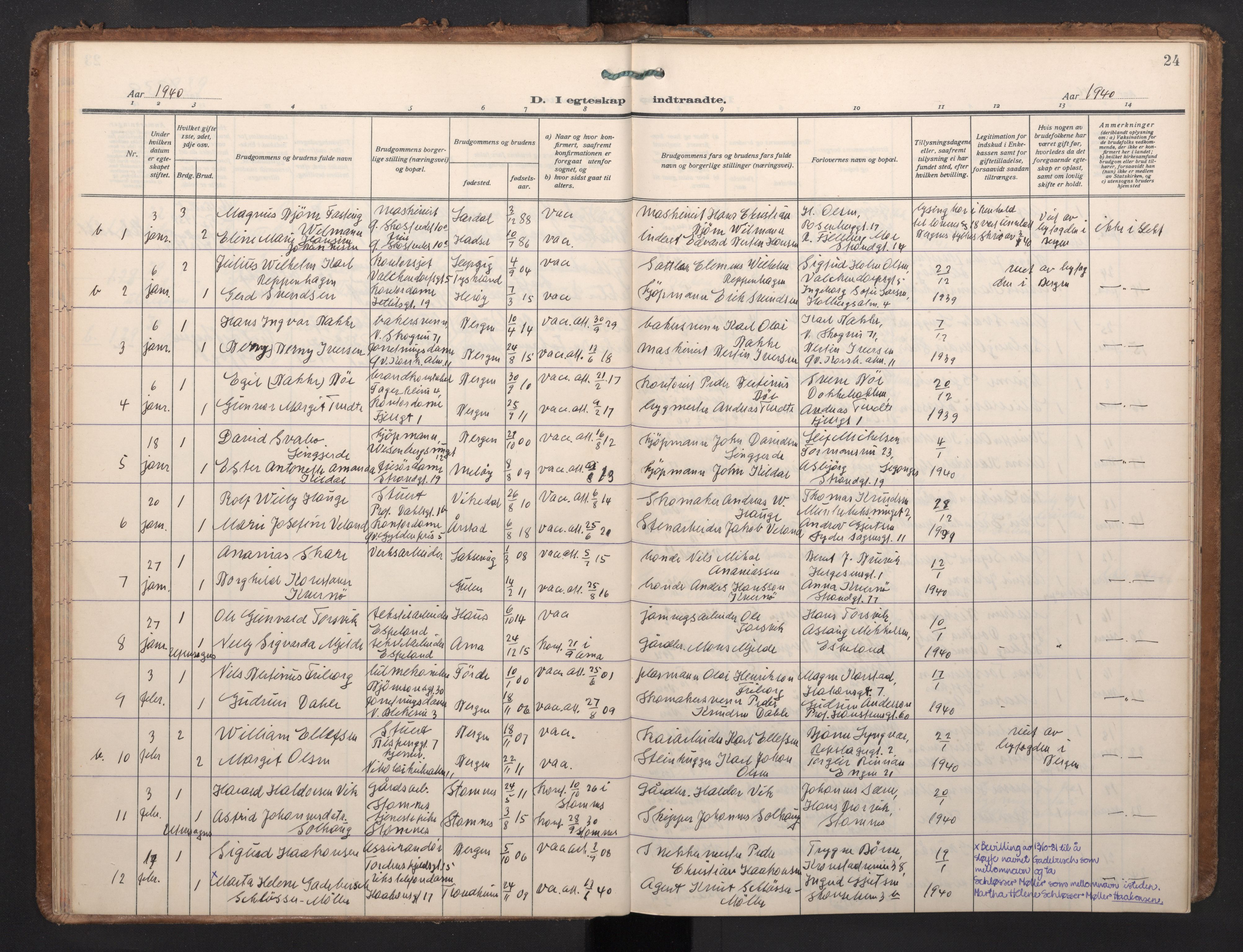 Korskirken sokneprestembete, SAB/A-76101/H/Haa/L0040: Parish register (official) no. D 7, 1938-1952, p. 23b-24a