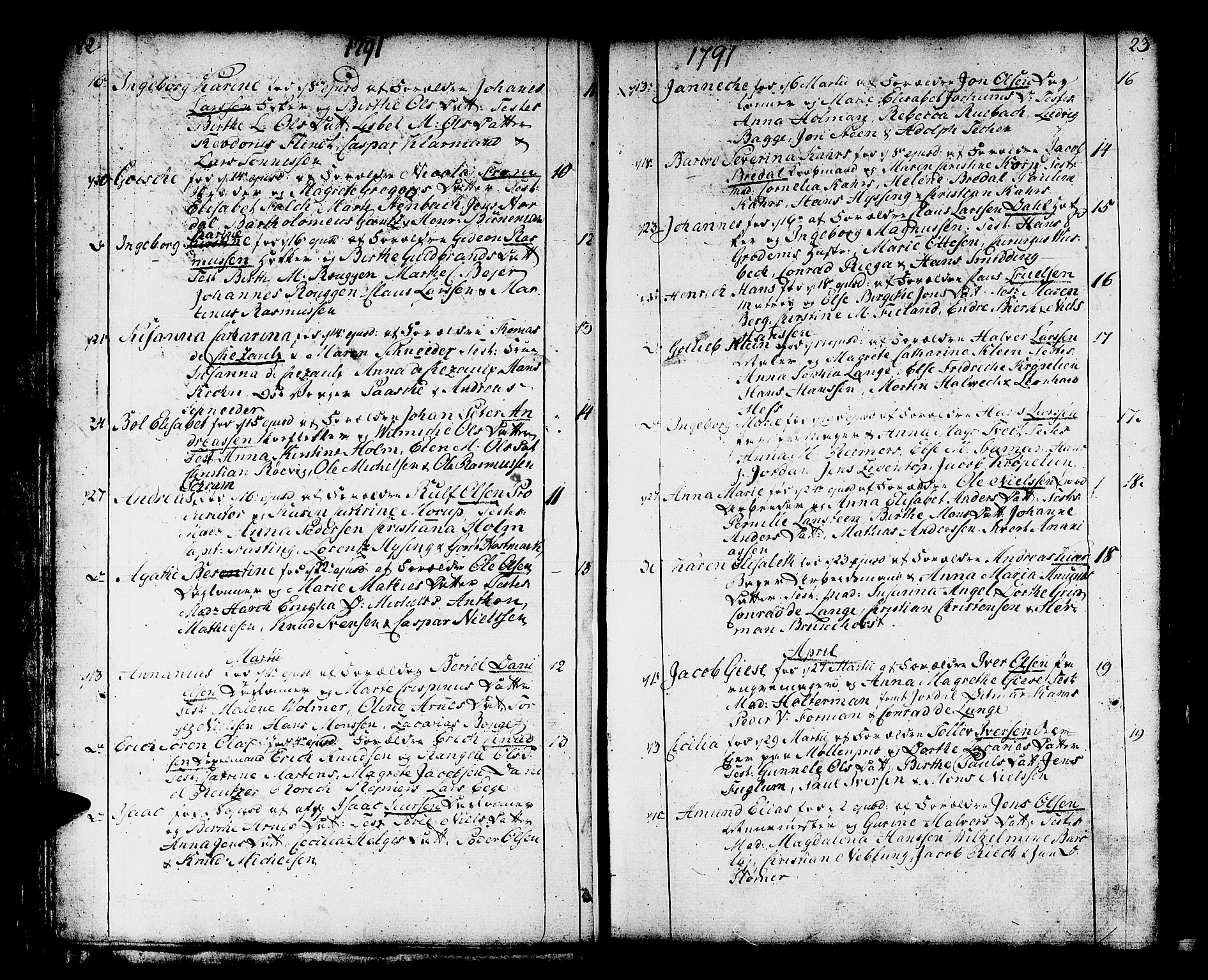 Domkirken sokneprestembete, SAB/A-74801/H/Haa/L0004: Parish register (official) no. A 4, 1763-1820, p. 22-23