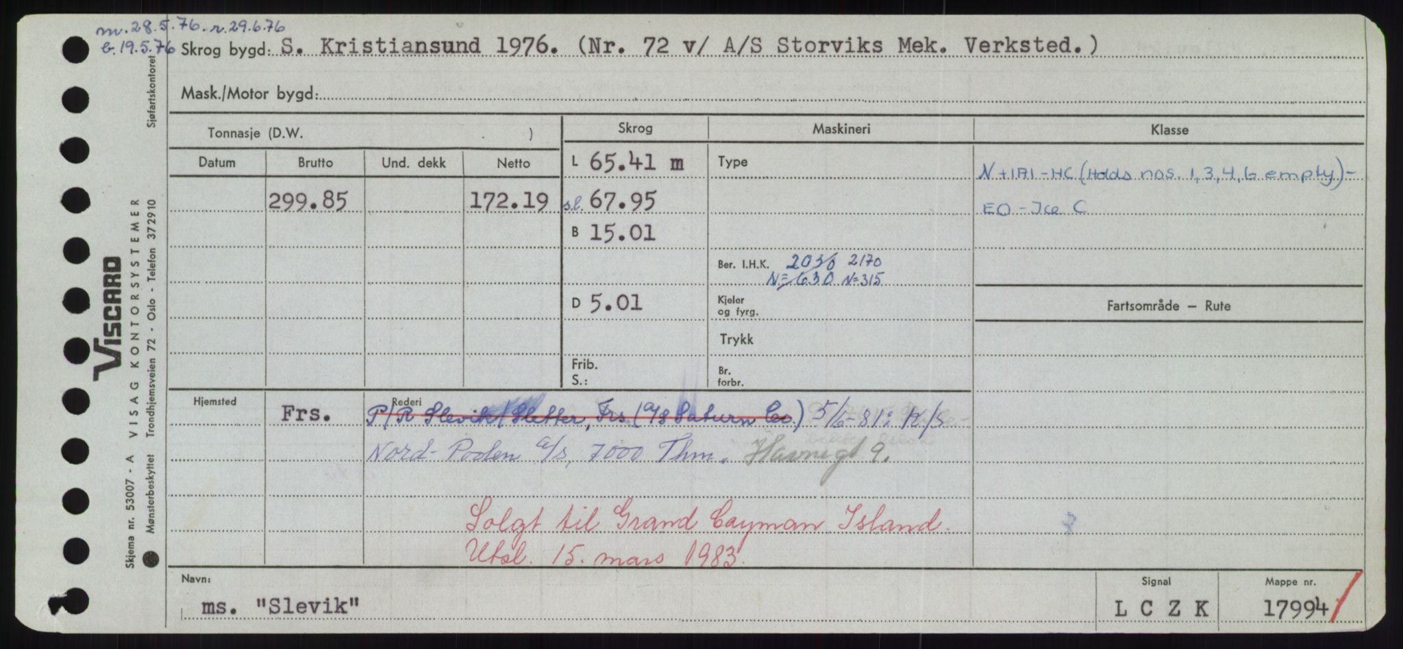 Sjøfartsdirektoratet med forløpere, Skipsmålingen, RA/S-1627/H/Hd/L0034: Fartøy, Sk-Slå, p. 461