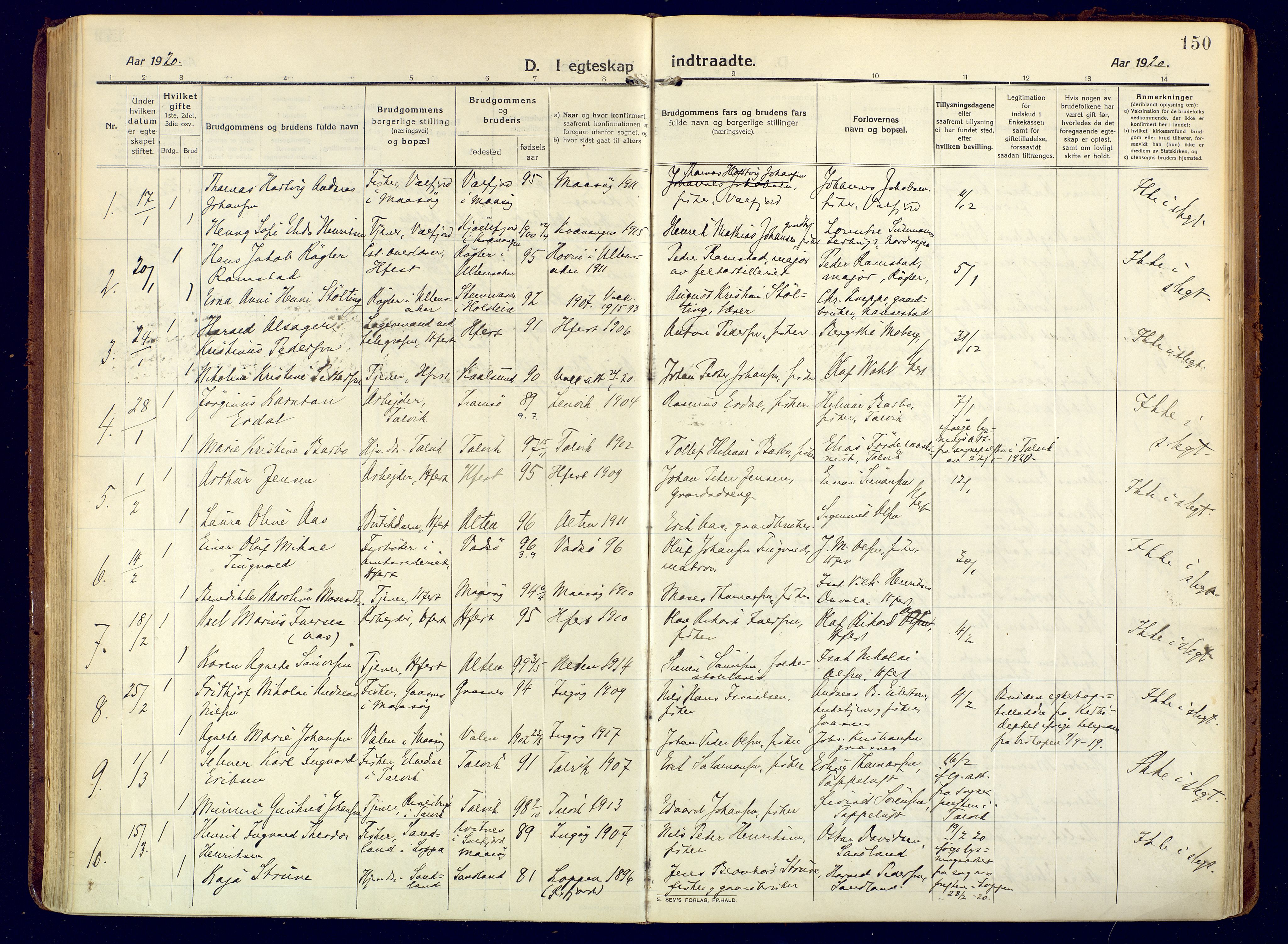 Hammerfest sokneprestkontor, SATØ/S-1347/H/Ha/L0015.kirke: Parish register (official) no. 15, 1916-1923, p. 150