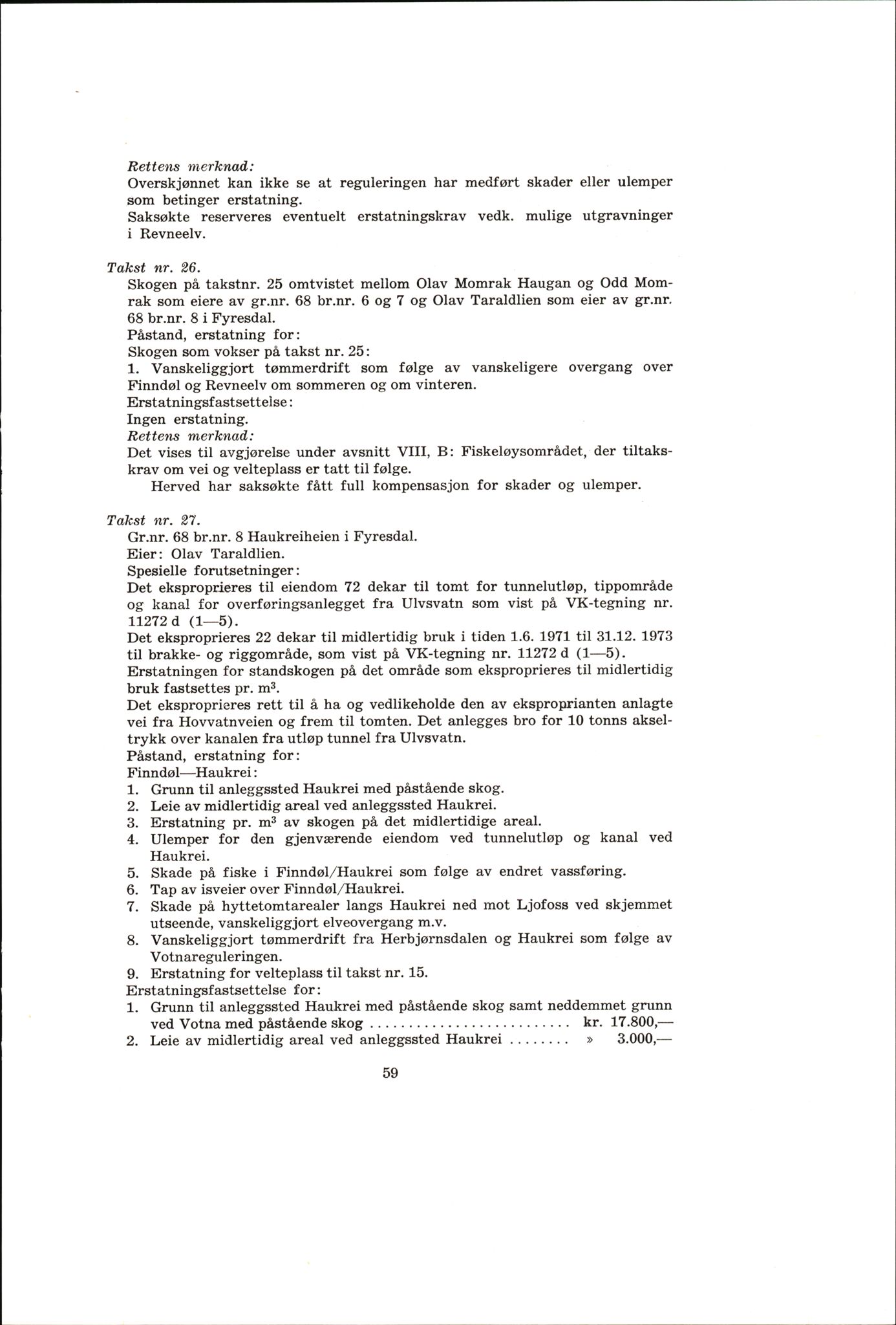 Vest-Telemark sorenskriveri, AV/SAKO-A-134/F/Fo/Fob/L0004: Skjønn/rettsbøker for kraftutbygging/veg, 1973-1989, p. 61