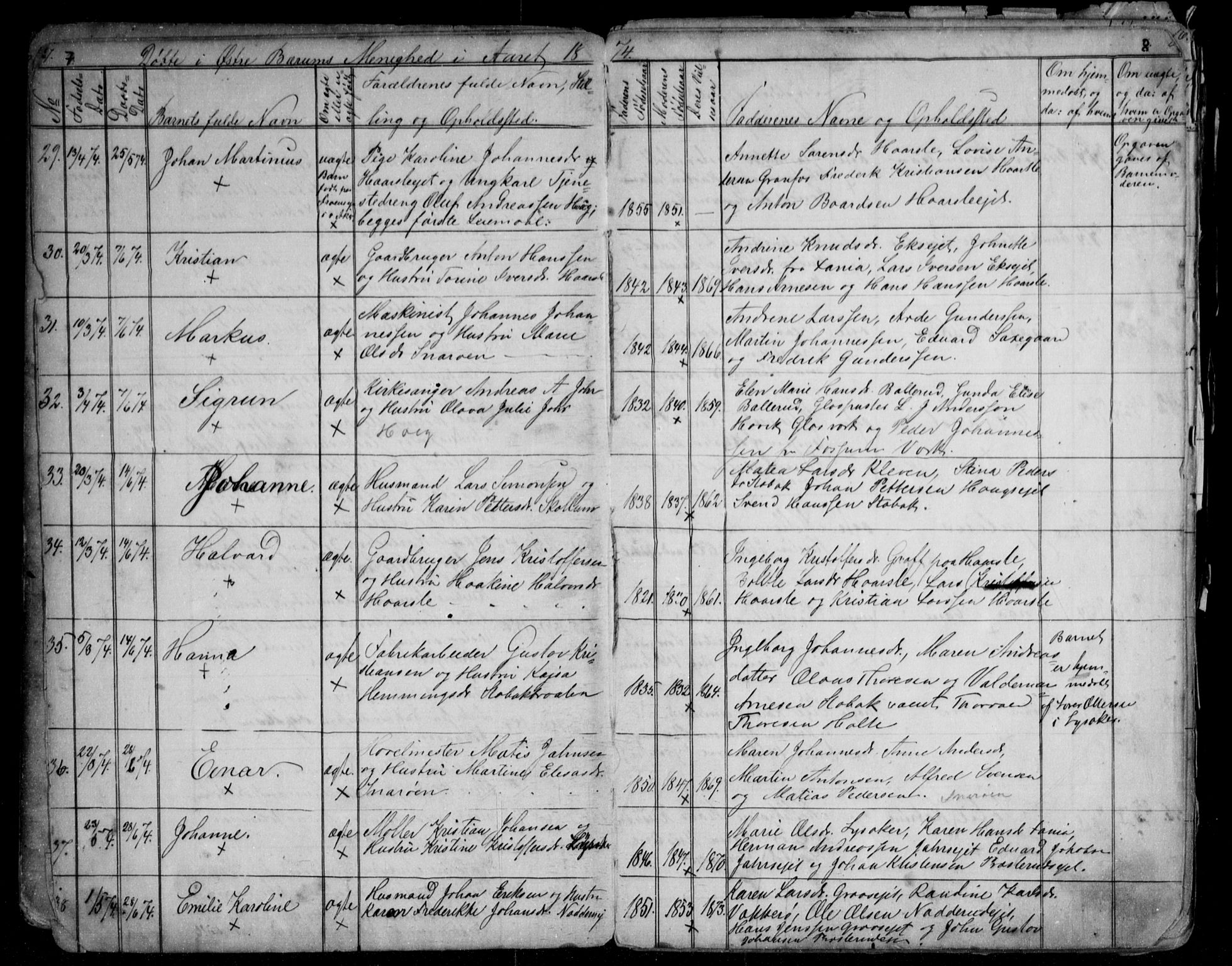 Asker prestekontor Kirkebøker, AV/SAO-A-10256a/G/Gc/L0002: Parish register (copy) no. III 2, 1874-1883, p. 7-8