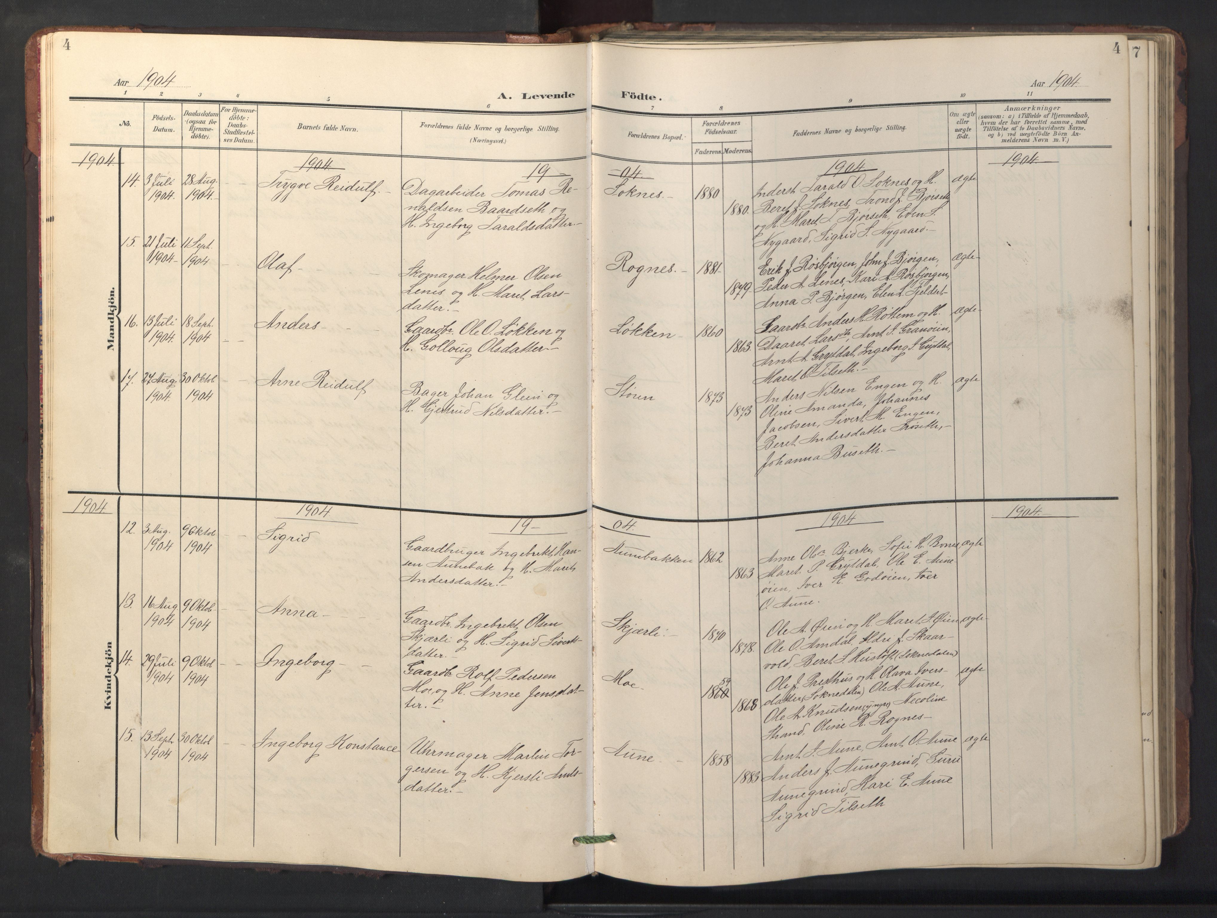 Ministerialprotokoller, klokkerbøker og fødselsregistre - Sør-Trøndelag, SAT/A-1456/687/L1019: Parish register (copy) no. 687C03, 1904-1931, p. 4
