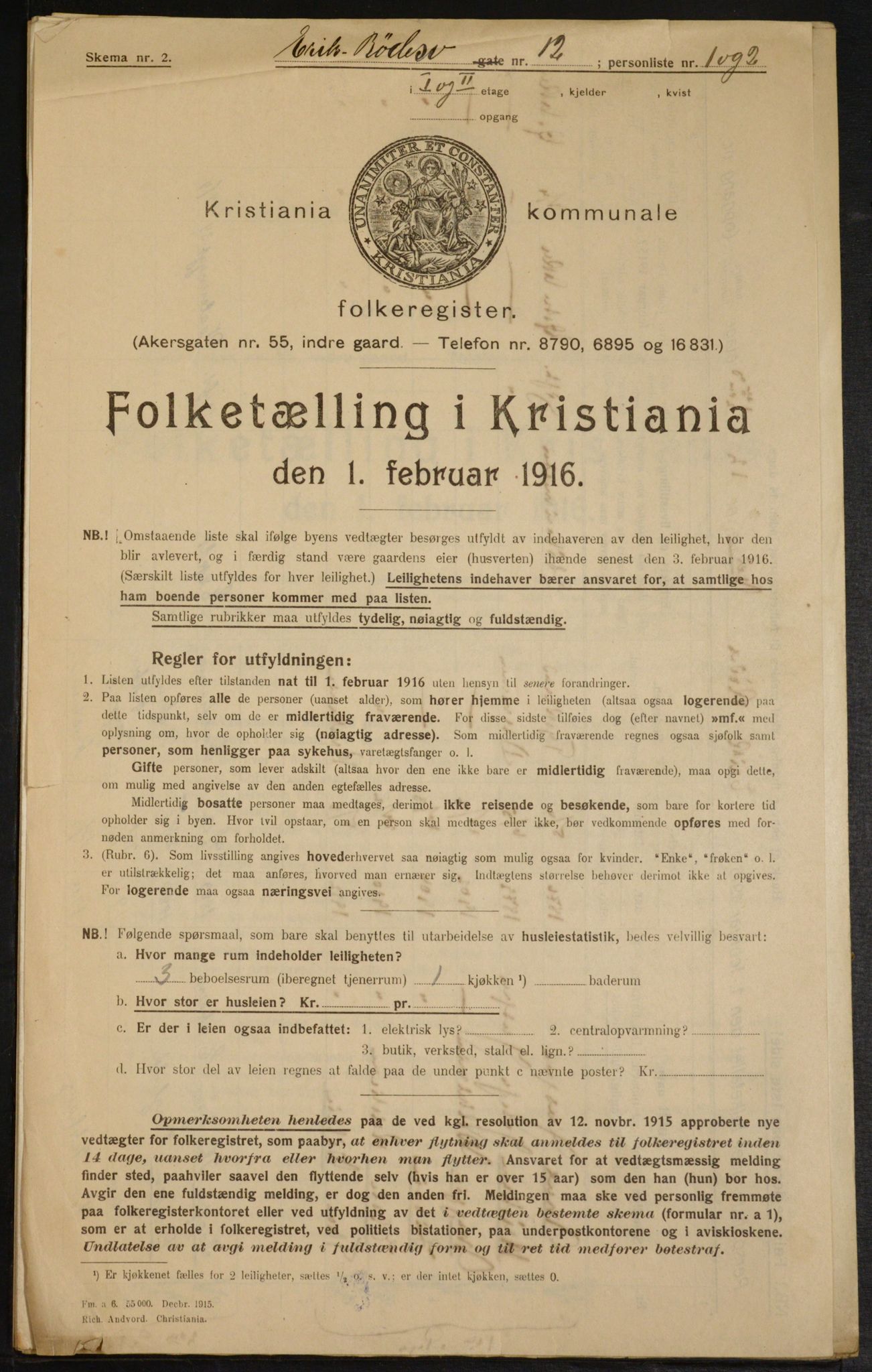 OBA, Municipal Census 1916 for Kristiania, 1916, p. 19779