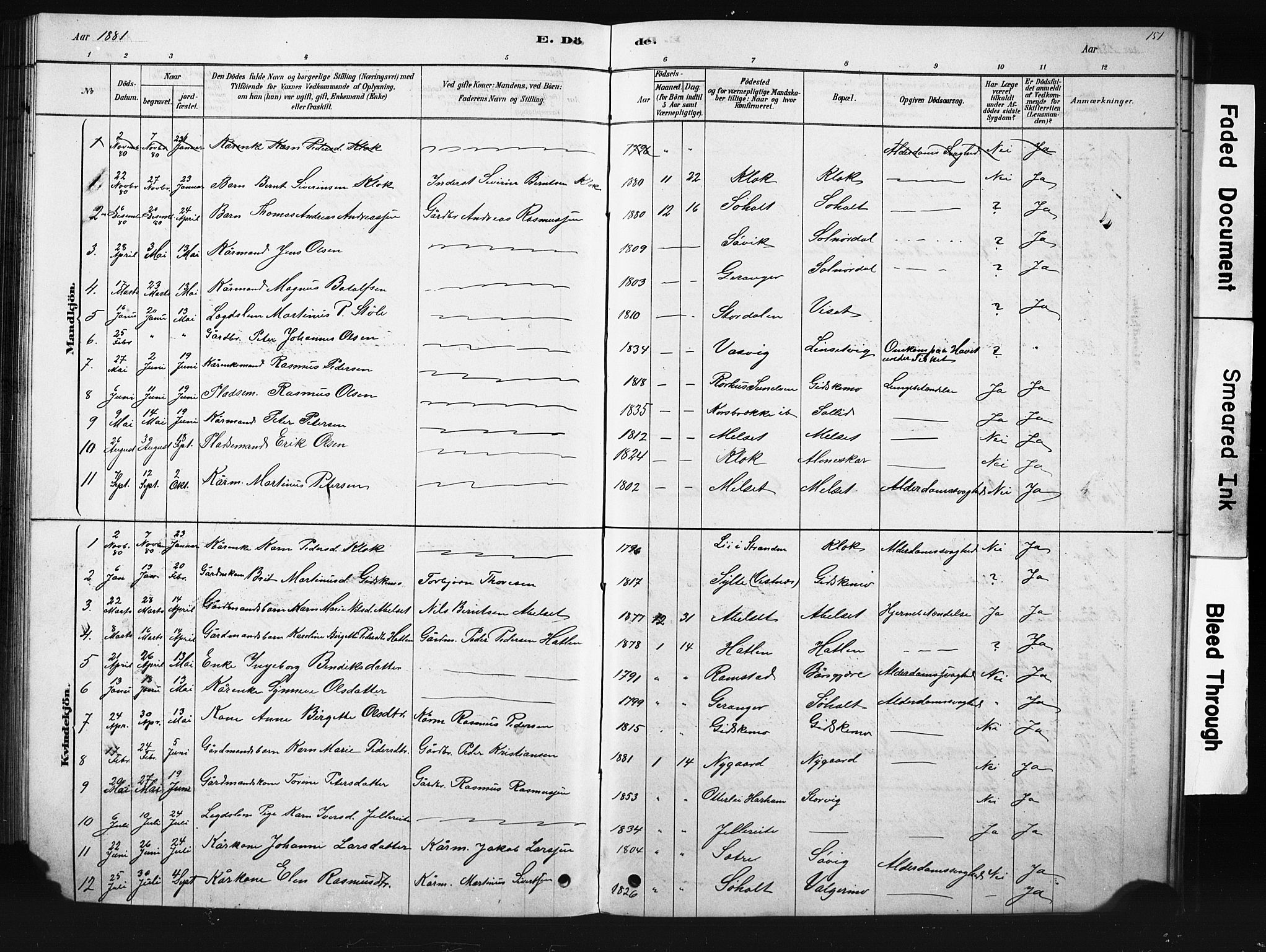 Ministerialprotokoller, klokkerbøker og fødselsregistre - Møre og Romsdal, AV/SAT-A-1454/522/L0326: Parish register (copy) no. 522C05, 1878-1890, p. 151