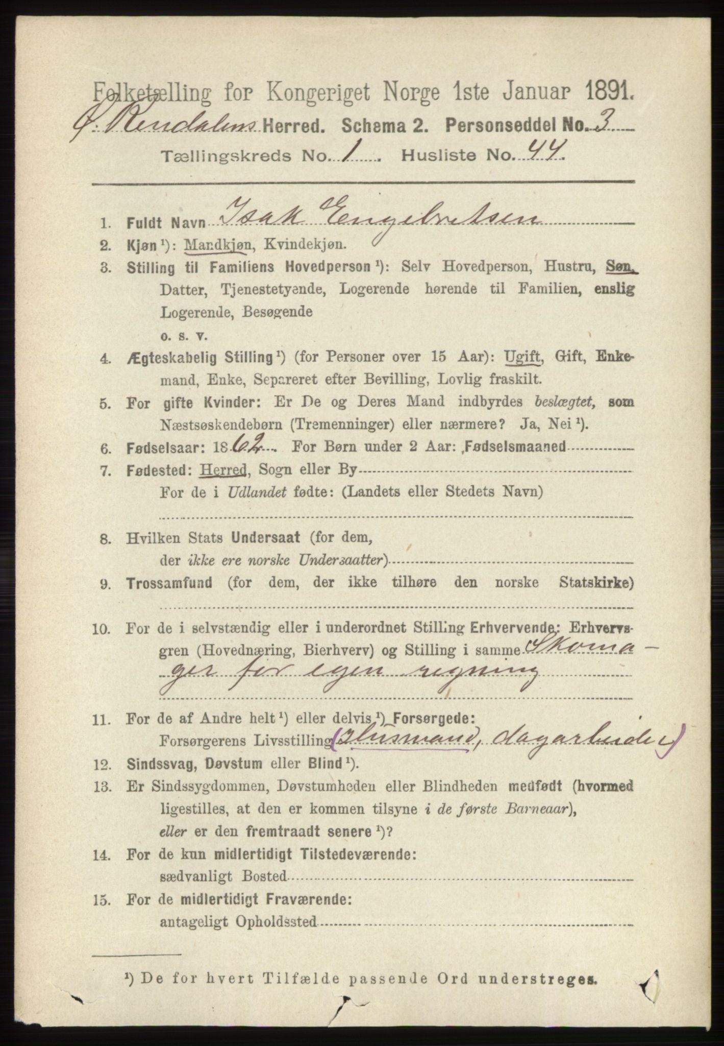 RA, 1891 census for 0433 Øvre Rendal, 1891, p. 330