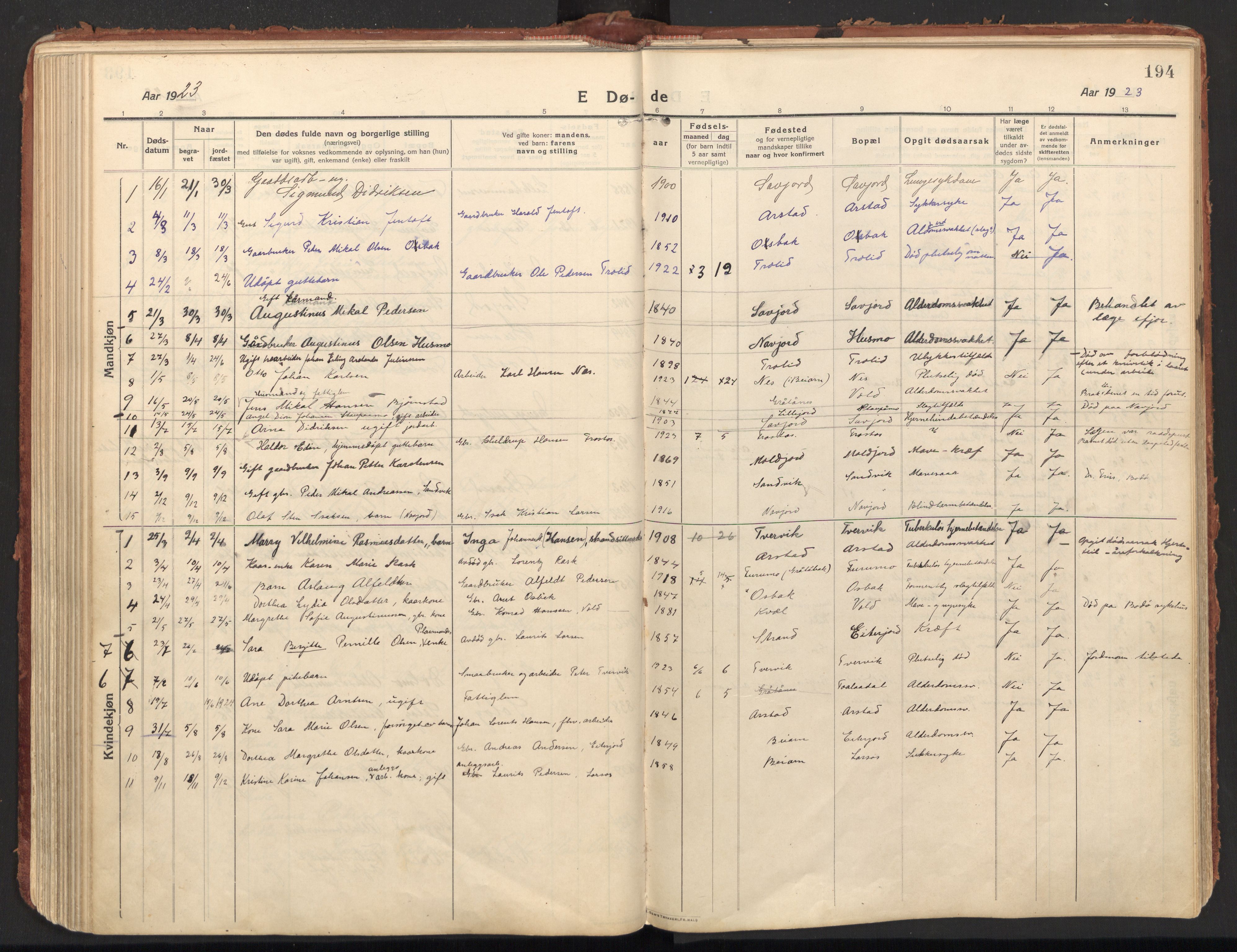 Ministerialprotokoller, klokkerbøker og fødselsregistre - Nordland, AV/SAT-A-1459/846/L0650: Parish register (official) no. 846A08, 1916-1935, p. 194