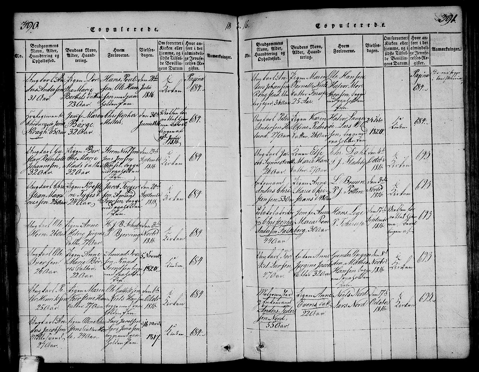 Larvik kirkebøker, SAKO/A-352/F/Fa/L0001: Parish register (official) no. I 1, 1814-1825, p. 390-391