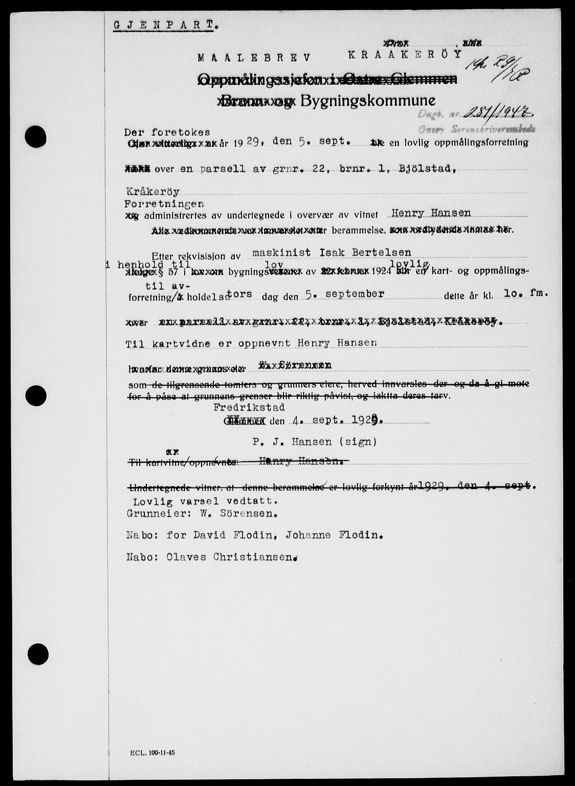 Onsøy sorenskriveri, AV/SAO-A-10474/G/Ga/Gab/L0018: Mortgage book no. II A-18, 1946-1947, Diary no: : 281/1947