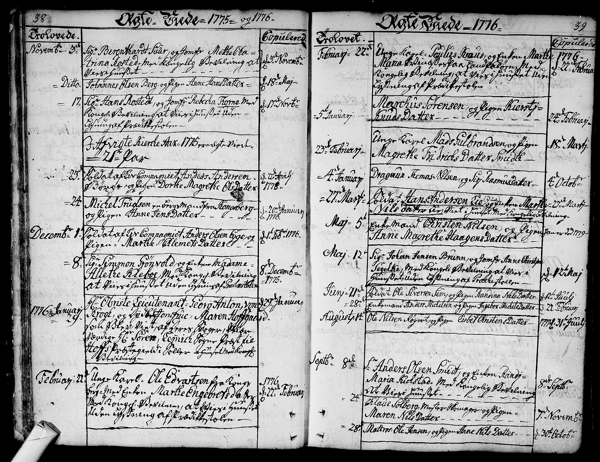 Bragernes kirkebøker, SAKO/A-6/F/Fa/L0005: Parish register (official) no. I 5, 1759-1781, p. 38-39