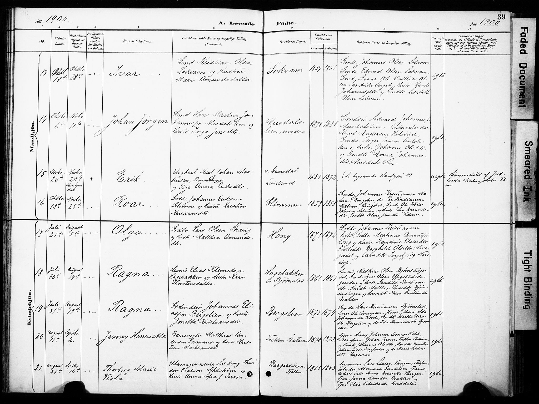 Øyer prestekontor, AV/SAH-PREST-084/H/Ha/Haa/L0011: Parish register (official) no. 11, 1894-1905, p. 39