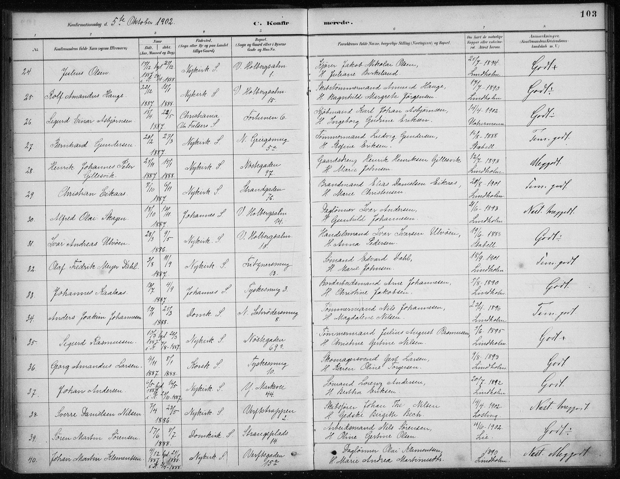 Nykirken Sokneprestembete, AV/SAB-A-77101/H/Haa/L0027: Parish register (official) no. C 6, 1886-1913, p. 103