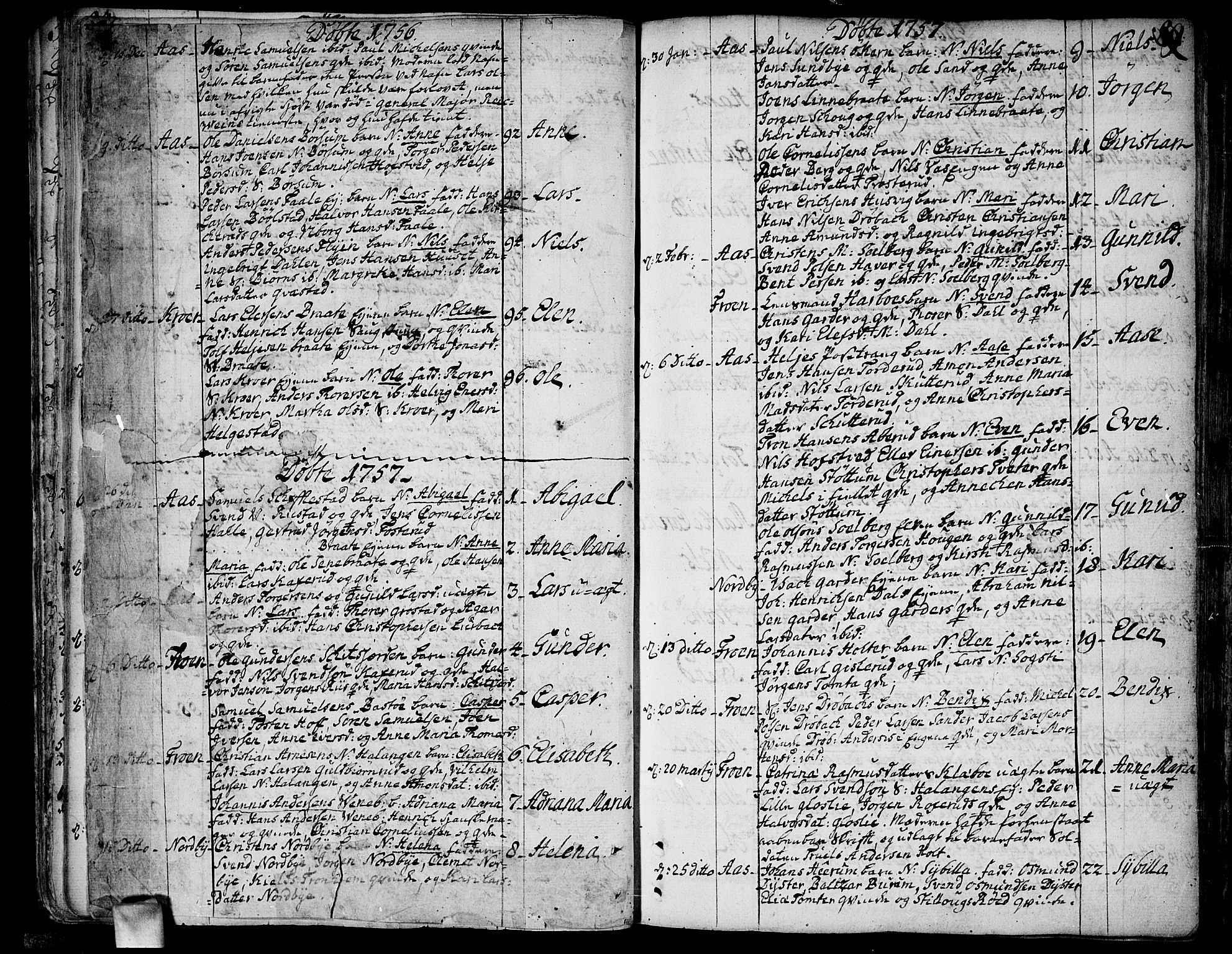 Ås prestekontor Kirkebøker, AV/SAO-A-10894/F/Fa/L0001: Parish register (official) no. I 1, 1742-1778, p. 88-89