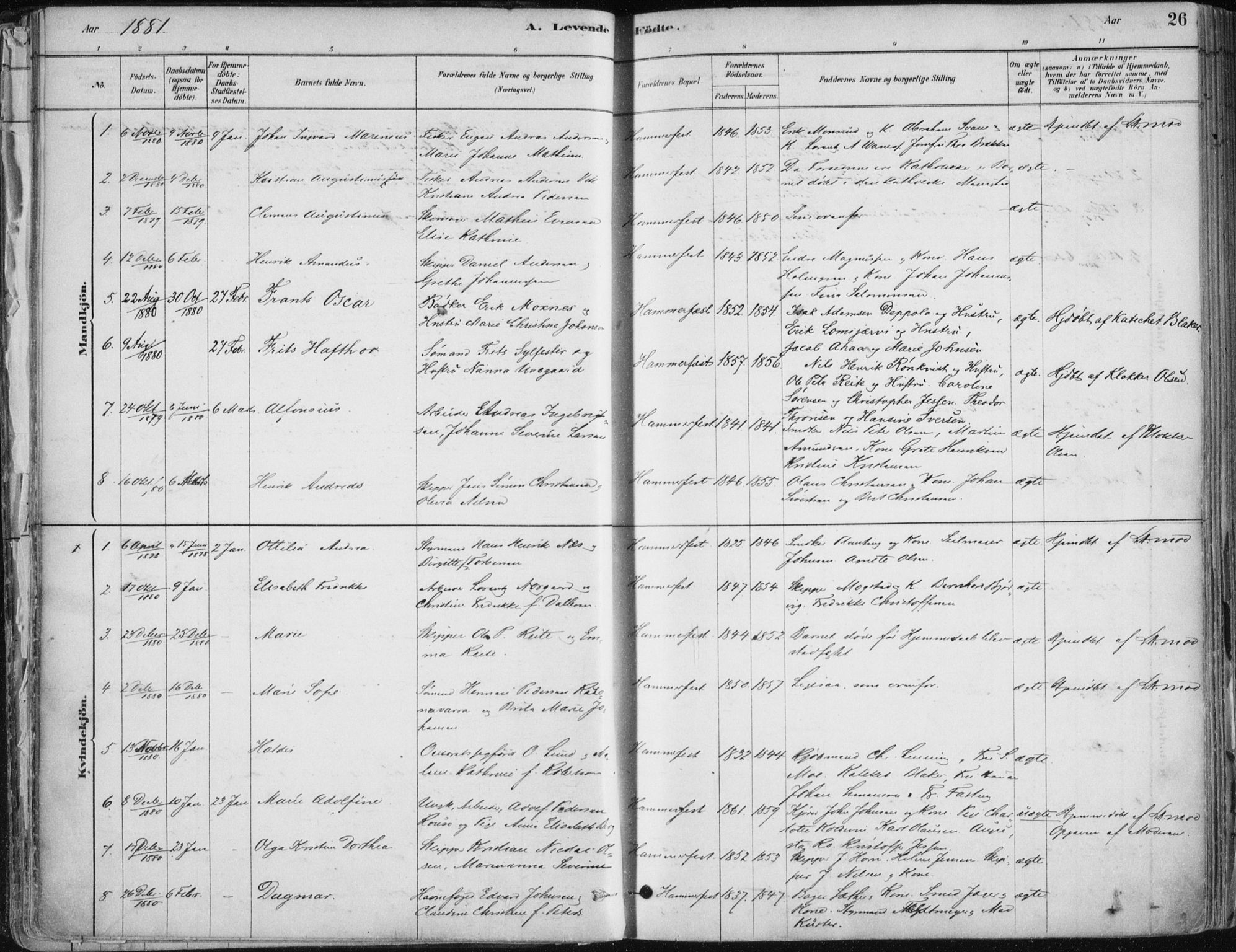 Hammerfest sokneprestkontor, SATØ/S-1347/H/Ha/L0008.kirke: Parish register (official) no. 8, 1878-1889, p. 26