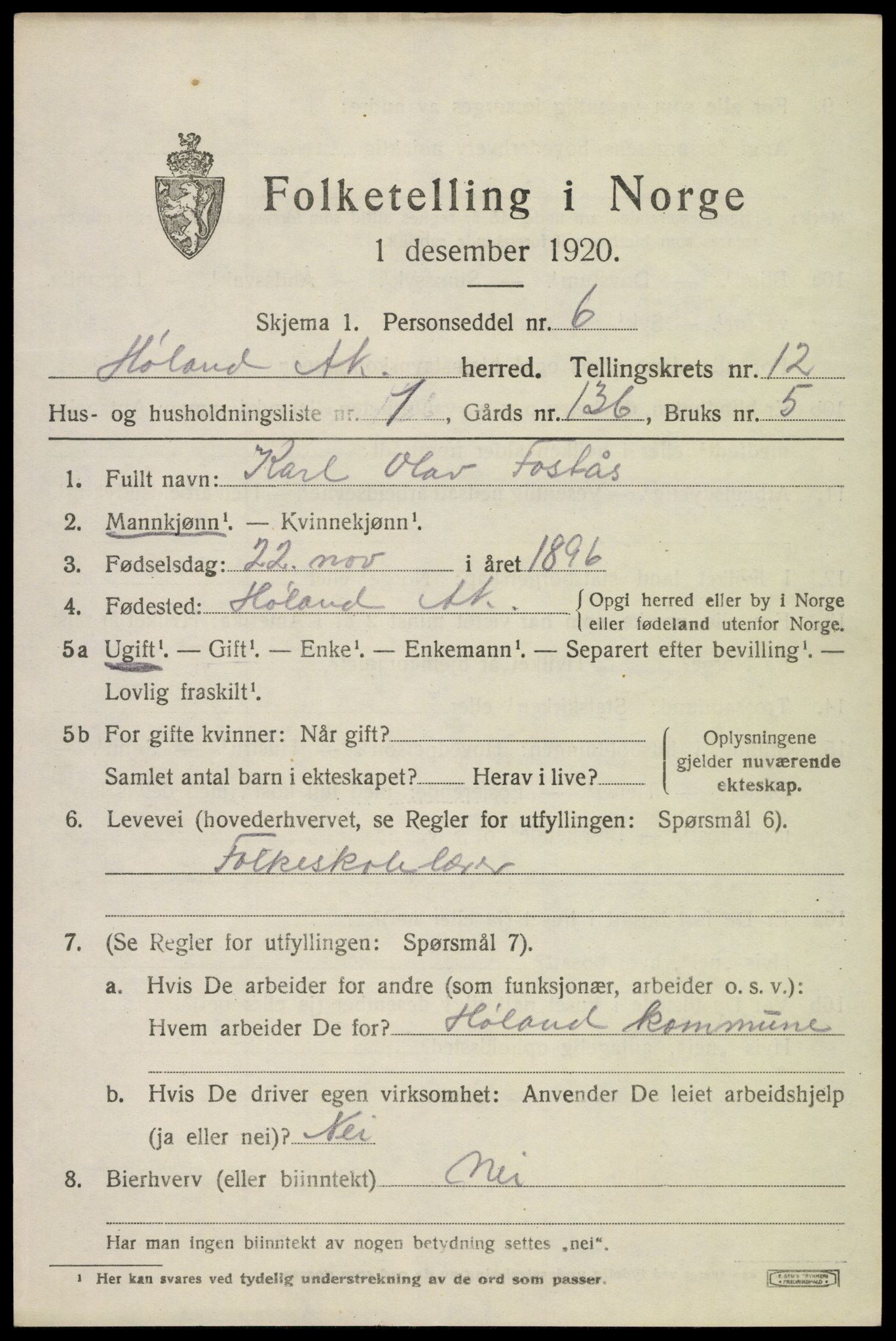 SAO, 1920 census for Høland, 1920, p. 11675