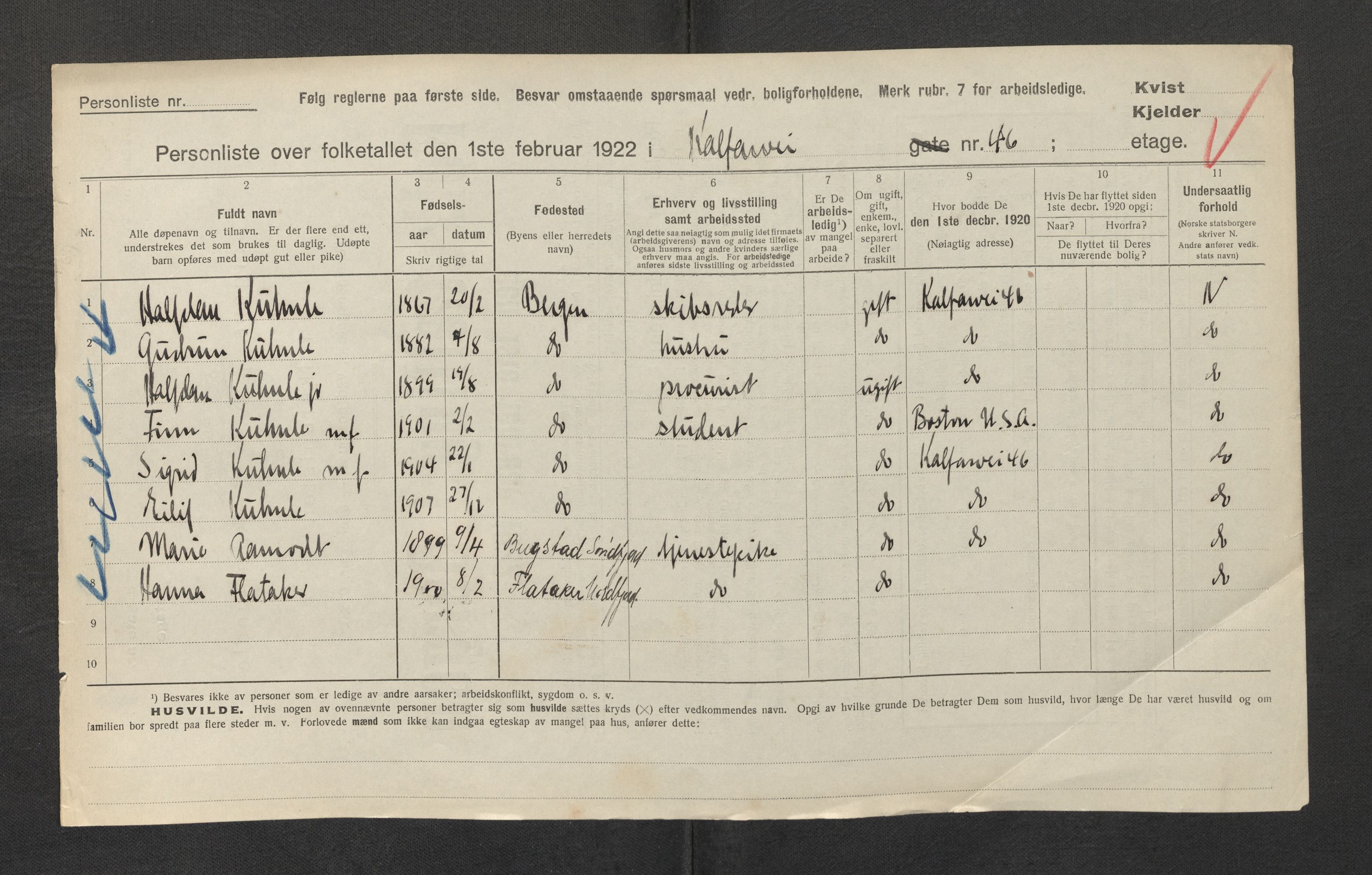 SAB, Municipal Census 1922 for Bergen, 1922, p. 17613