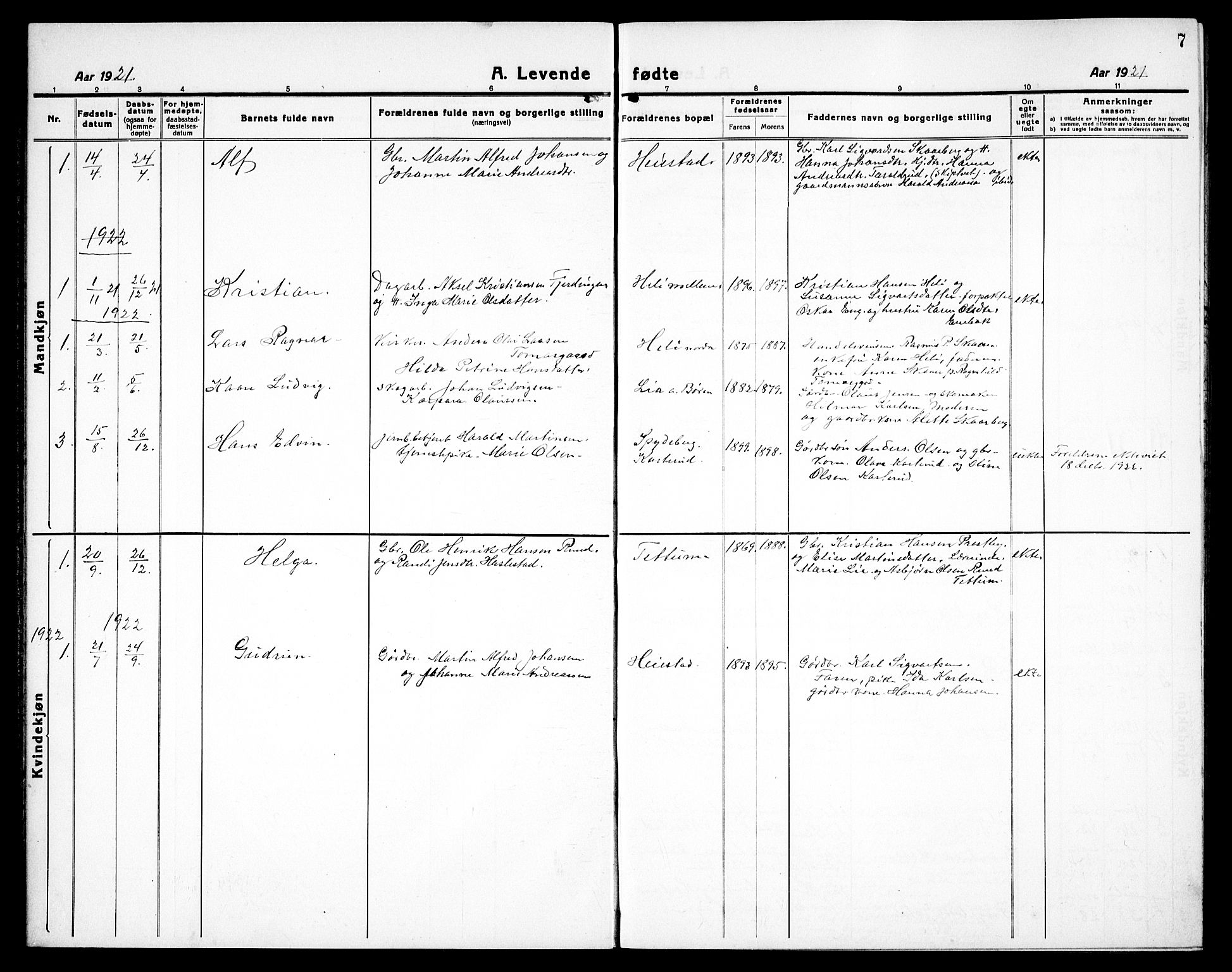 Spydeberg prestekontor Kirkebøker, SAO/A-10924/G/Gc/L0002: Parish register (copy) no. III 2, 1918-1939, p. 7
