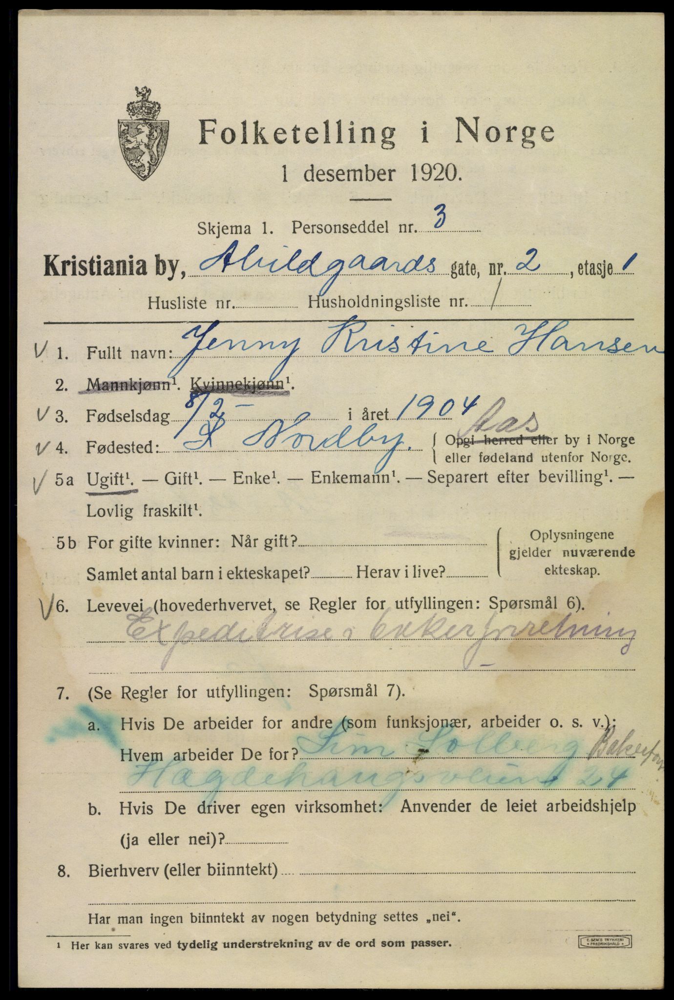 SAO, 1920 census for Kristiania, 1920, p. 136957