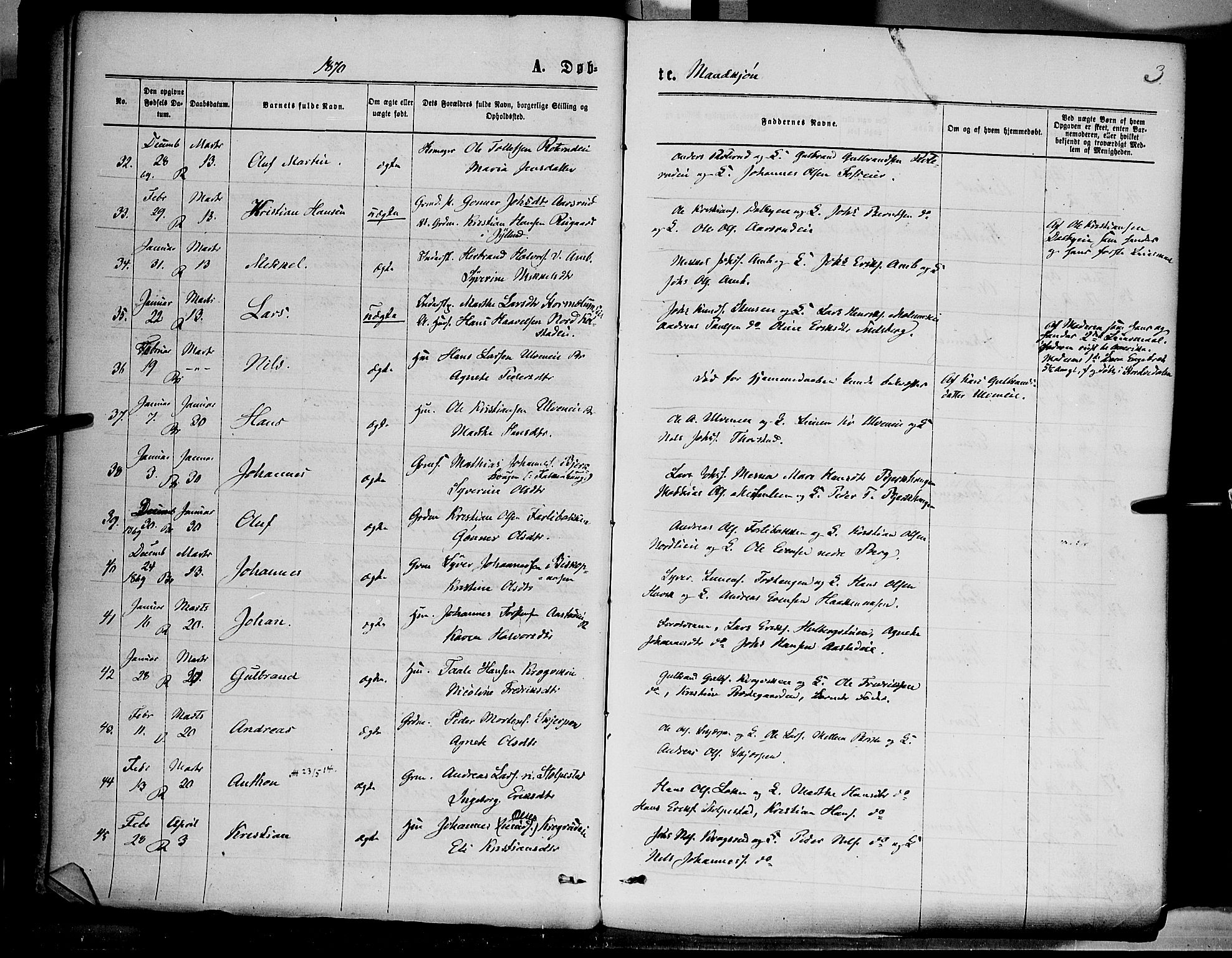 Ringsaker prestekontor, SAH/PREST-014/K/Ka/L0011: Parish register (official) no. 11, 1870-1878, p. 3