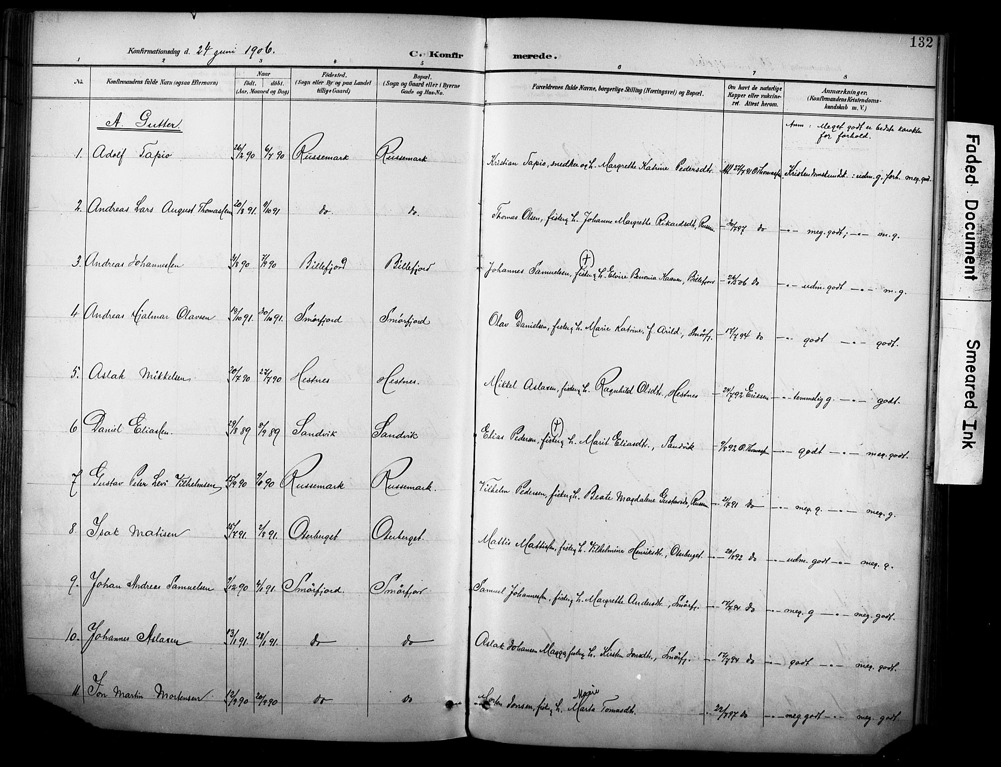 Kistrand/Porsanger sokneprestembete, SATØ/S-1351/H/Ha/L0013.kirke: Parish register (official) no. 13, 1899-1907, p. 132