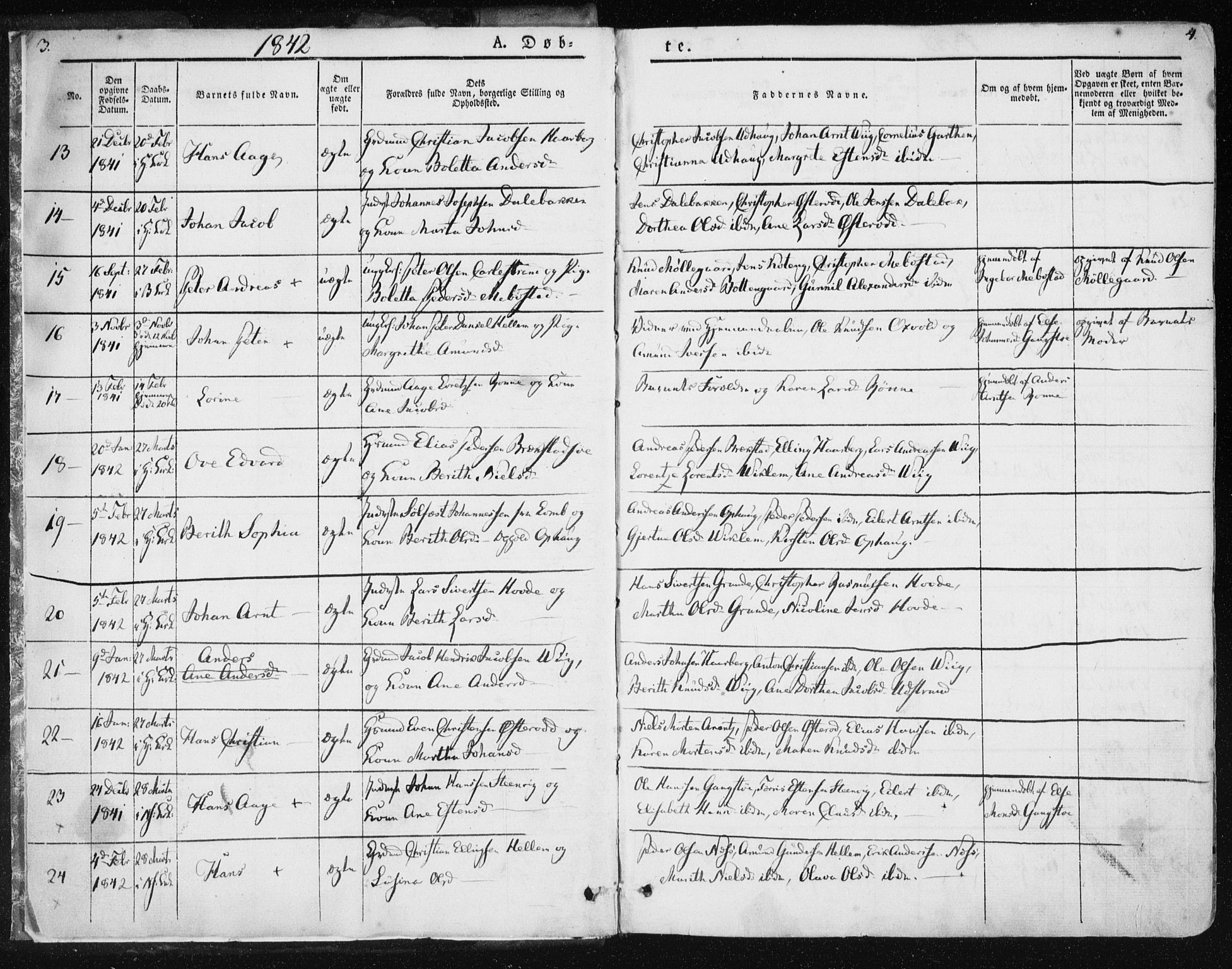 Ministerialprotokoller, klokkerbøker og fødselsregistre - Sør-Trøndelag, AV/SAT-A-1456/659/L0736: Parish register (official) no. 659A06, 1842-1856, p. 3-4