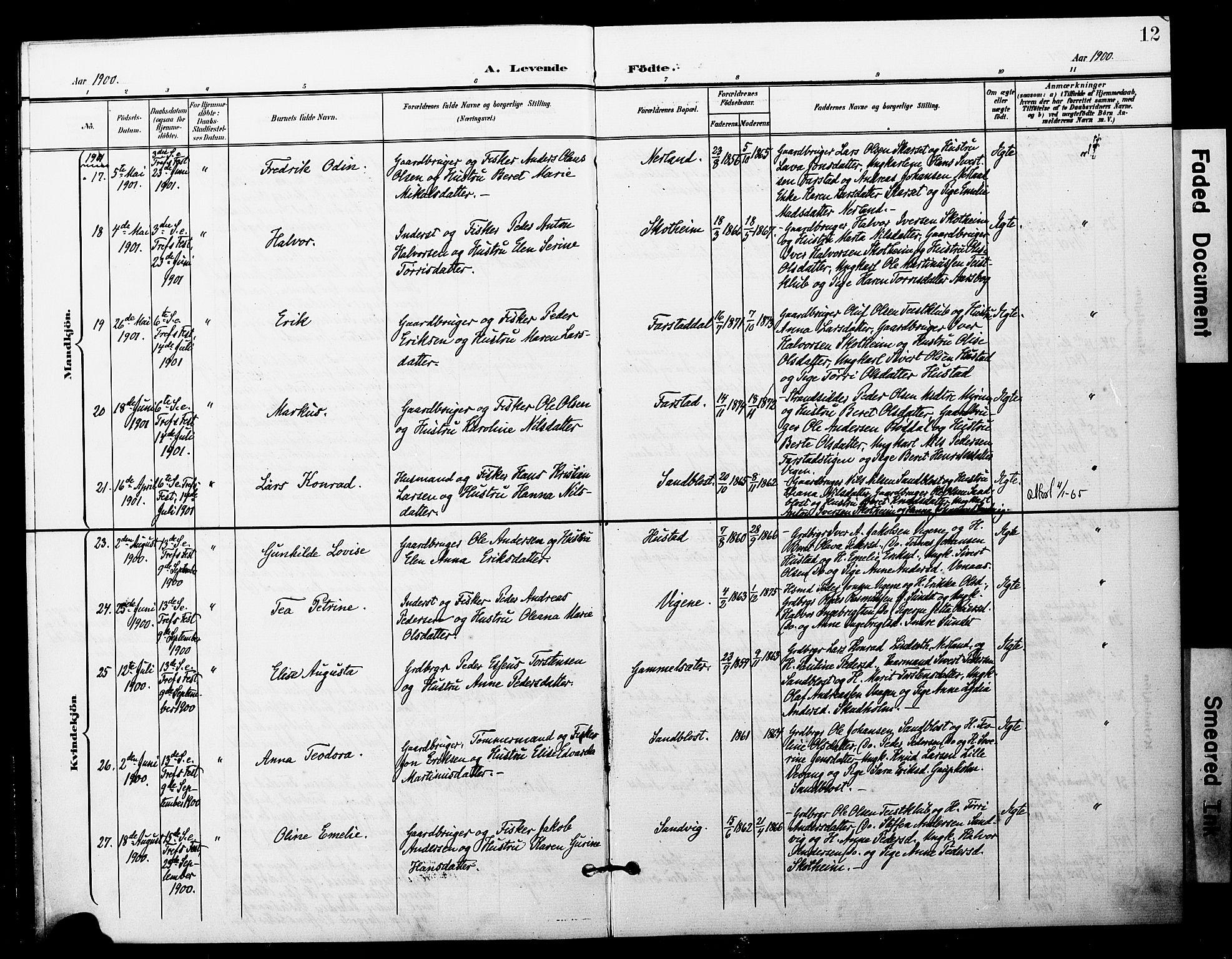 Ministerialprotokoller, klokkerbøker og fødselsregistre - Møre og Romsdal, AV/SAT-A-1454/567/L0779: Parish register (official) no. 567A02, 1898-1902, p. 12