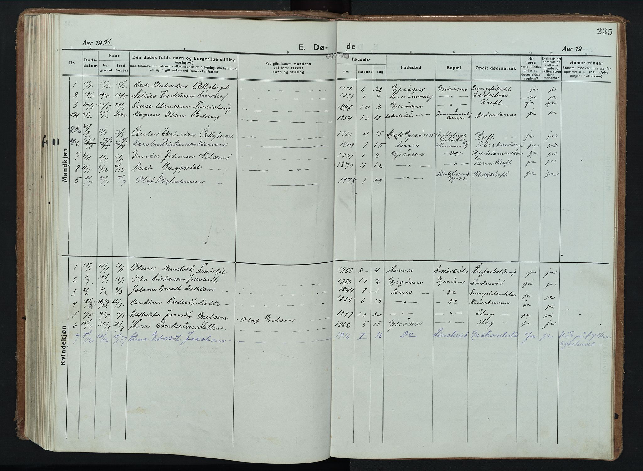 Åsnes prestekontor, AV/SAH-PREST-042/H/Ha/Hab/L0012: Parish register (copy) no. 12, 1921-1942, p. 235