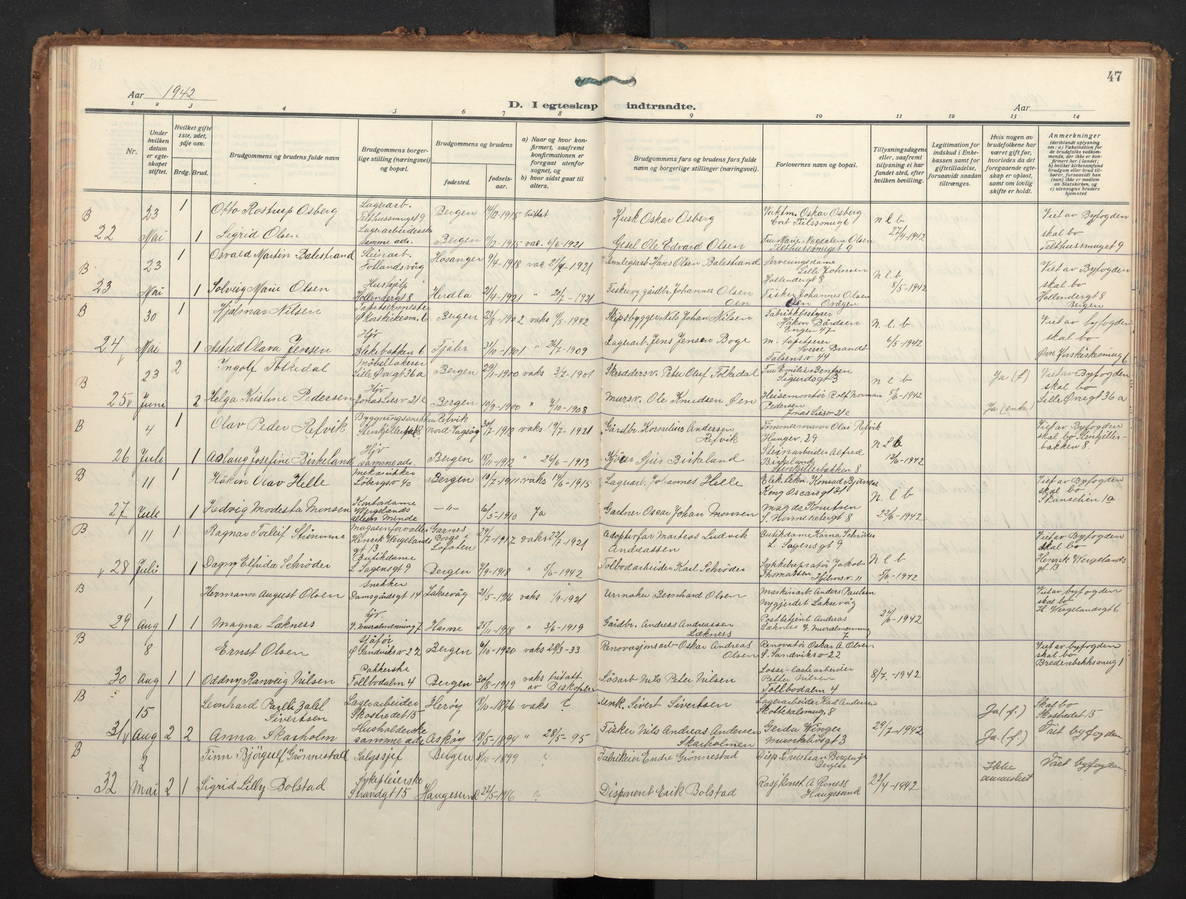 Korskirken sokneprestembete, AV/SAB-A-76101/H/Haa/L0040: Parish register (official) no. D 7, 1938-1952, p. 46b-47a