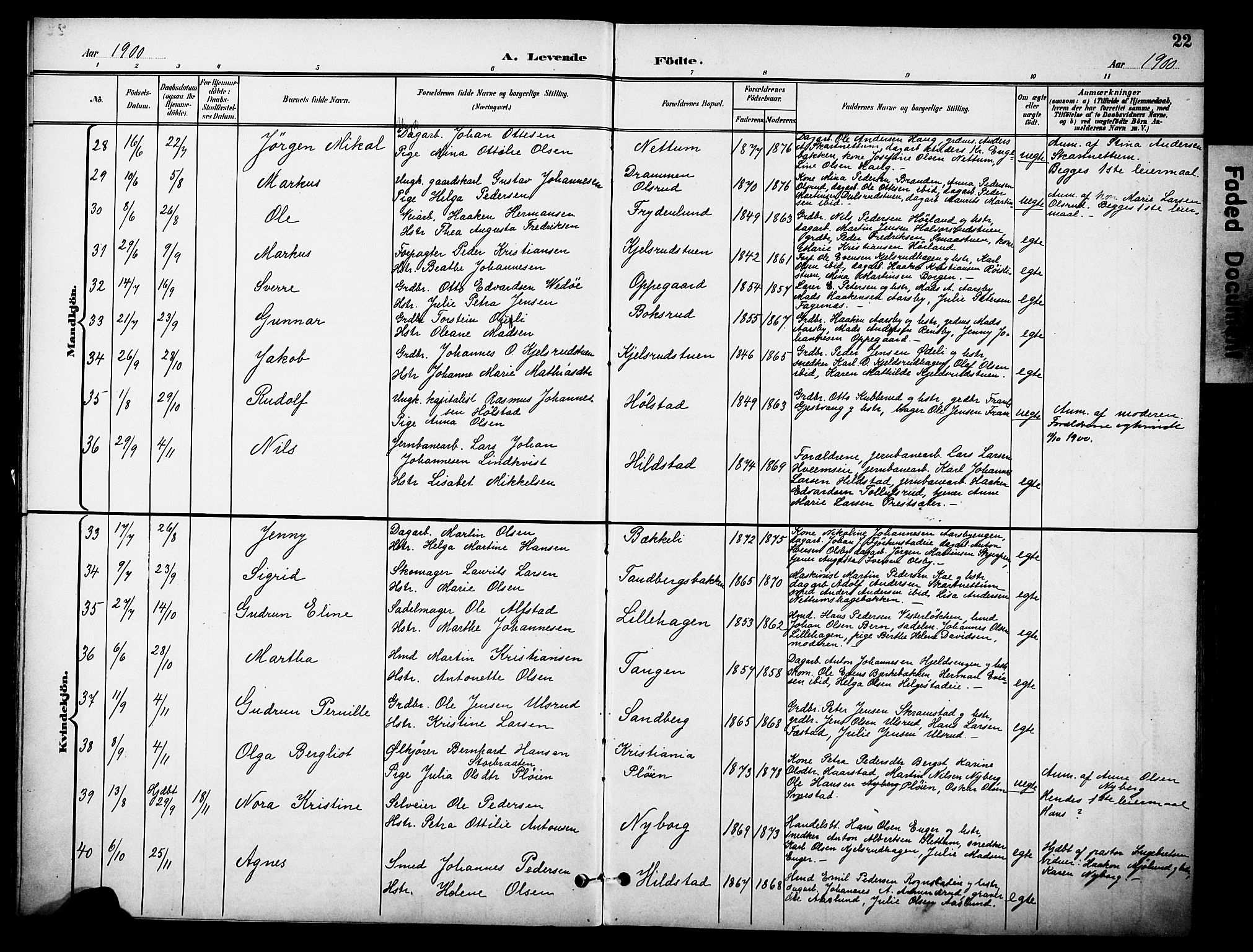 Østre Toten prestekontor, AV/SAH-PREST-104/H/Ha/Haa/L0009: Parish register (official) no. 9, 1897-1913, p. 22