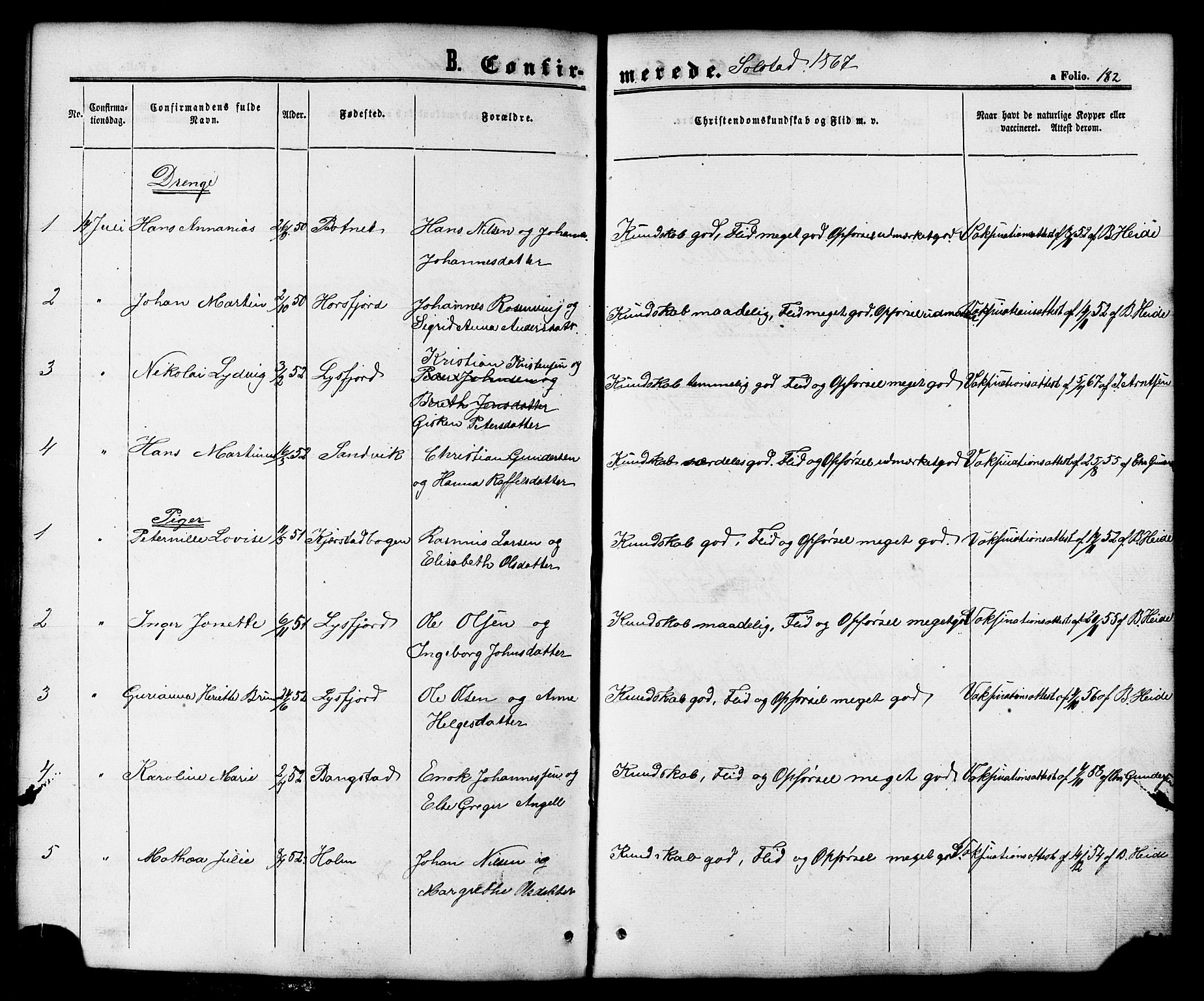 Ministerialprotokoller, klokkerbøker og fødselsregistre - Nordland, AV/SAT-A-1459/810/L0147: Parish register (official) no. 810A08 /2, 1862-1874, p. 182