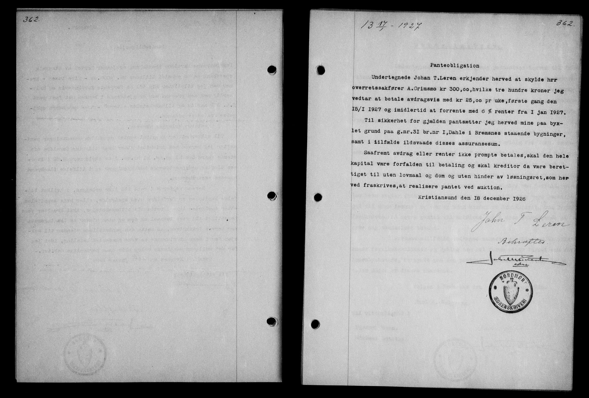 Nordmøre sorenskriveri, AV/SAT-A-4132/1/2/2Ca/L0061: Mortgage book no. 51, 1926-1927, Deed date: 14.01.1927