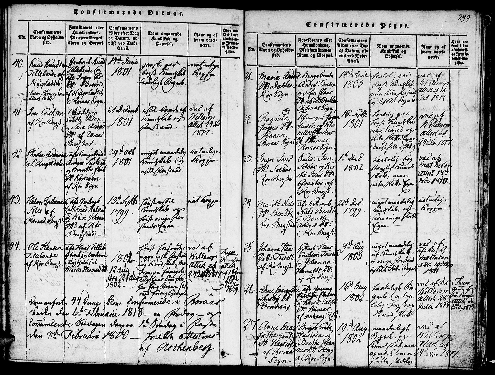 Ministerialprotokoller, klokkerbøker og fødselsregistre - Sør-Trøndelag, AV/SAT-A-1456/681/L0929: Parish register (official) no. 681A07, 1817-1828, p. 249