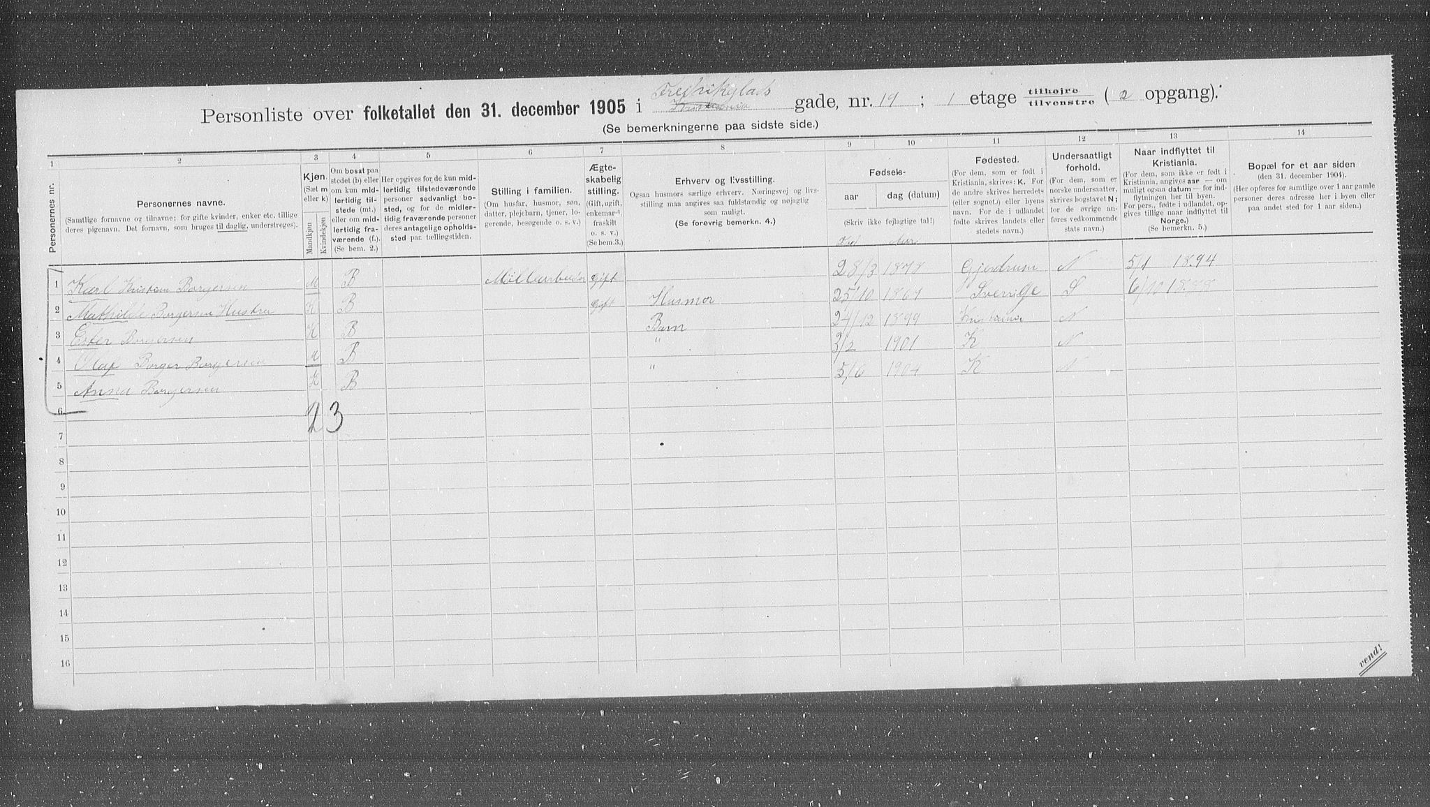 OBA, Municipal Census 1905 for Kristiania, 1905, p. 13784