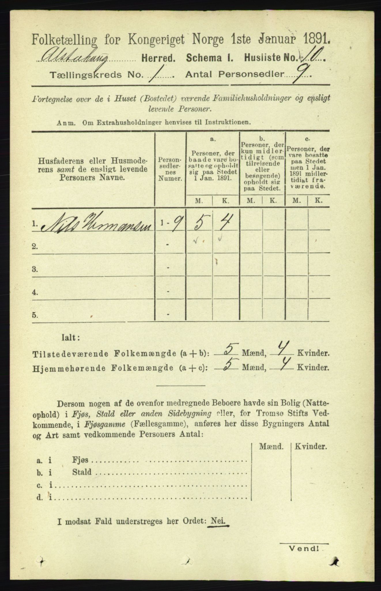 RA, 1891 census for 1820 Alstahaug, 1891, p. 45